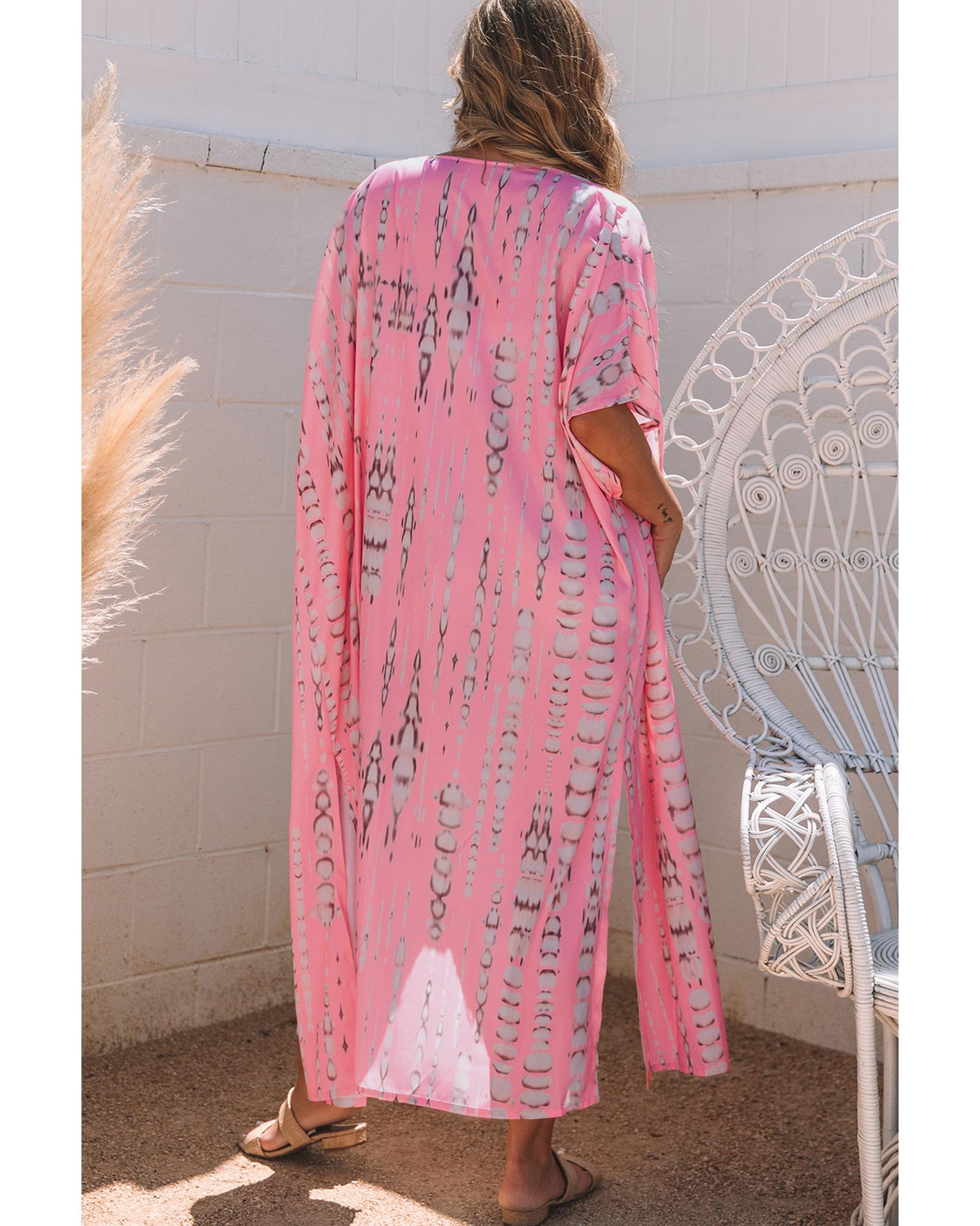 Pink Bohemian Tie Dye Oversize Long Kimono - One Size