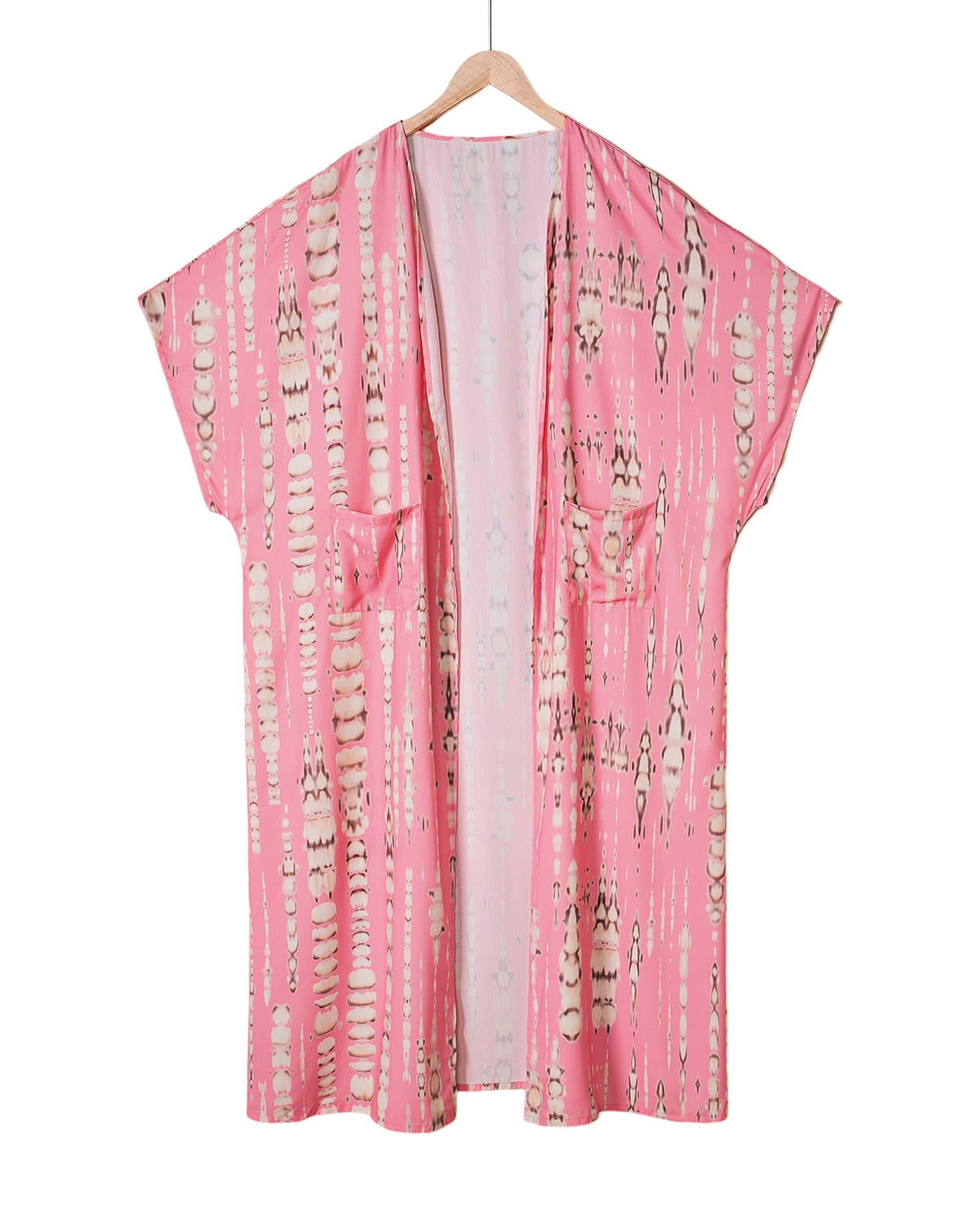 Pink Bohemian Tie Dye Oversize Long Kimono - One Size 4