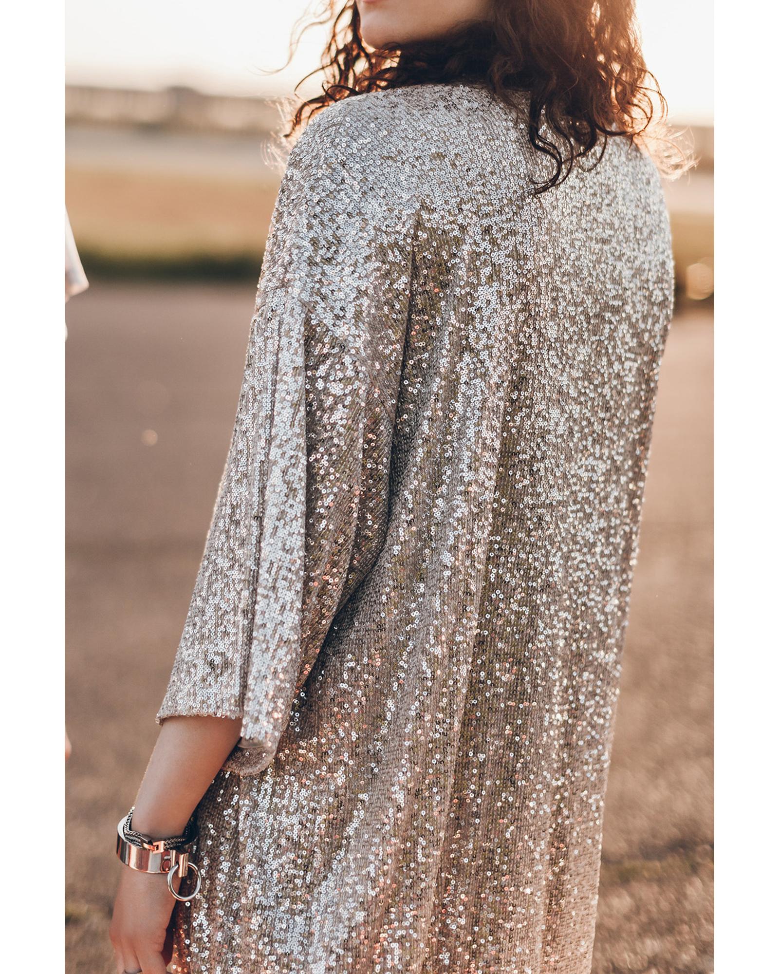 Apricot Sequin 3/4 Sleeve Open Front Duster Kimono - XL 4
