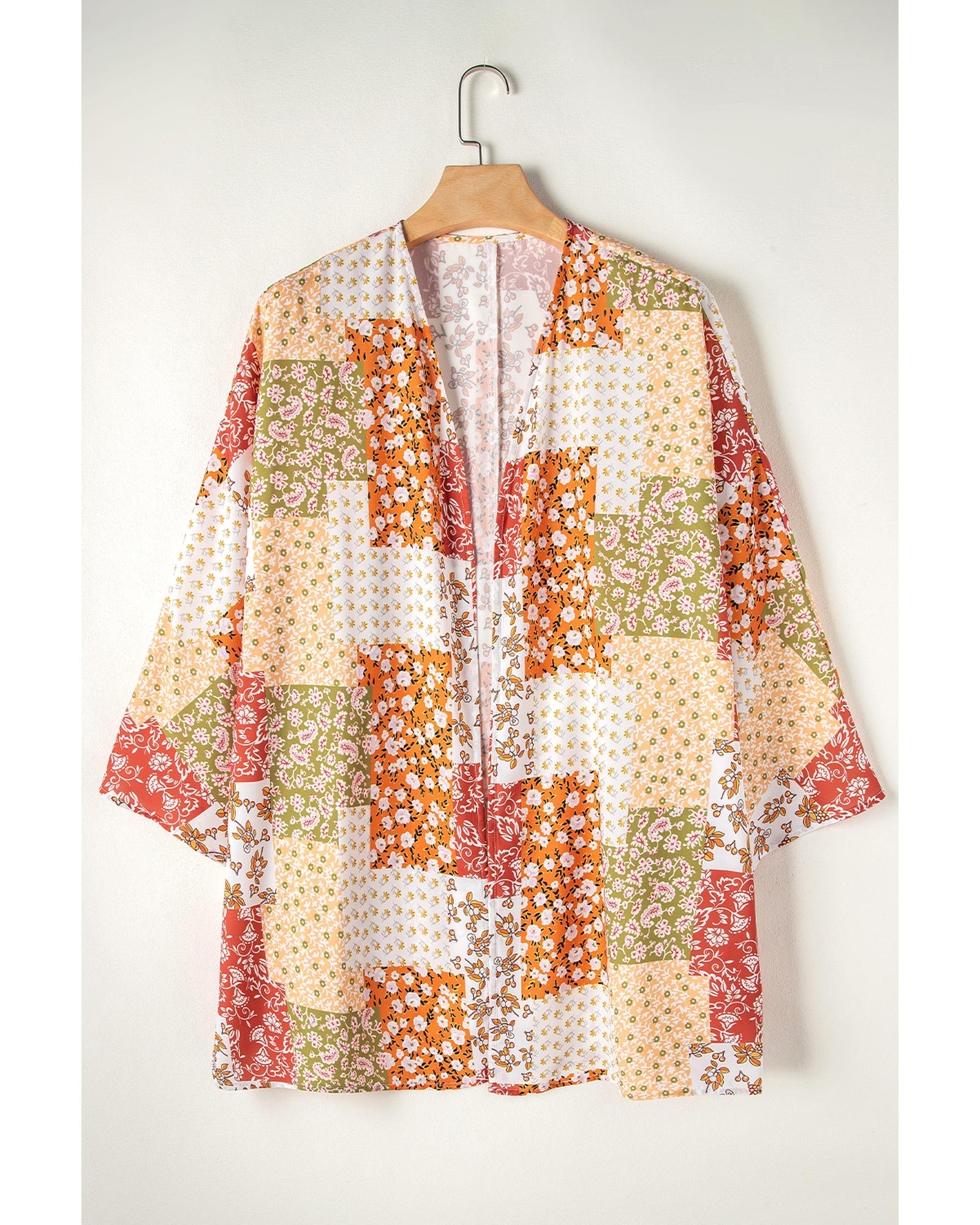 White Boho Patchwork Floral Open Front Kimono - One Size 5