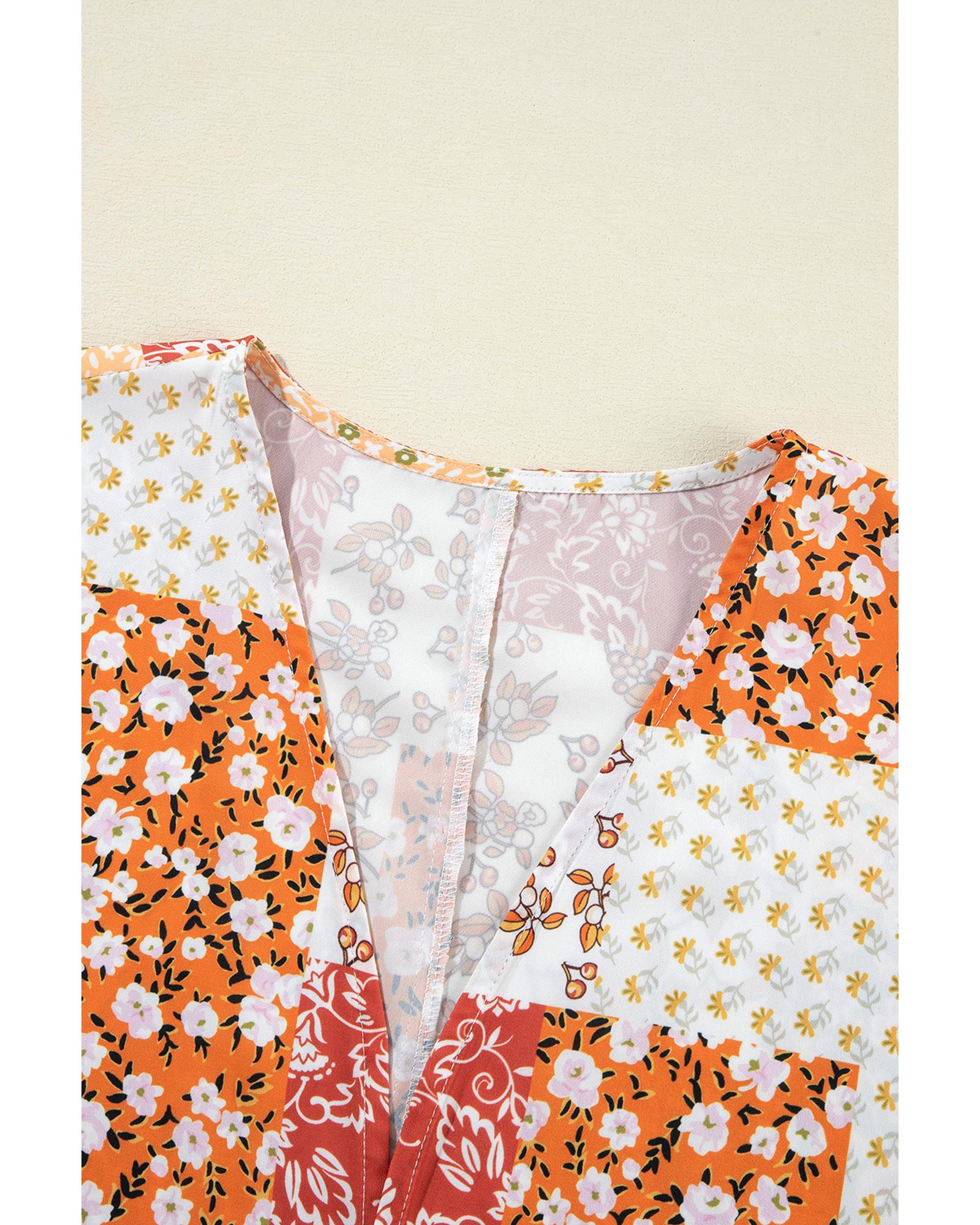 White Boho Patchwork Floral Open Front Kimono - One Size 7