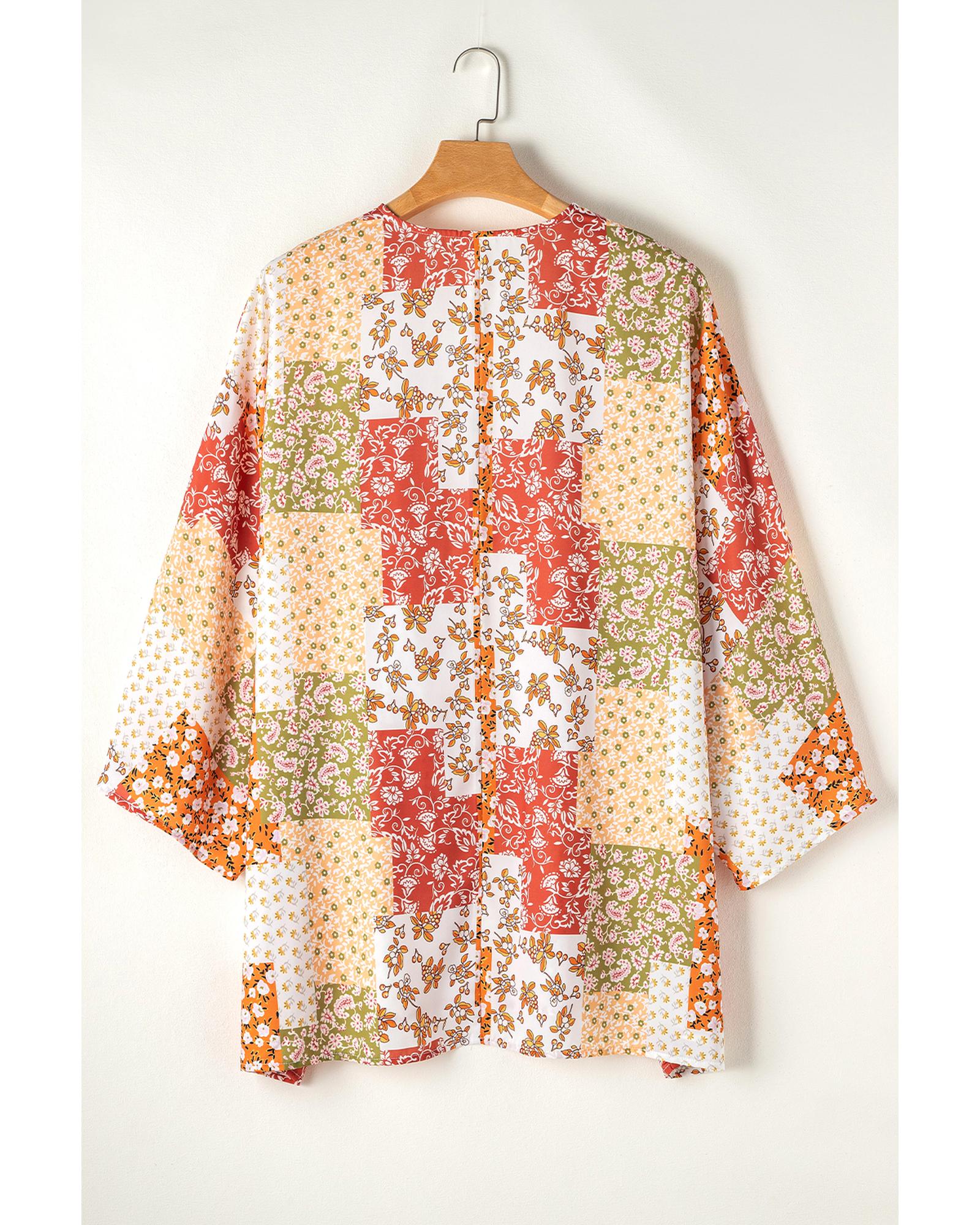 White Boho Patchwork Floral Open Front Kimono - One Size 8