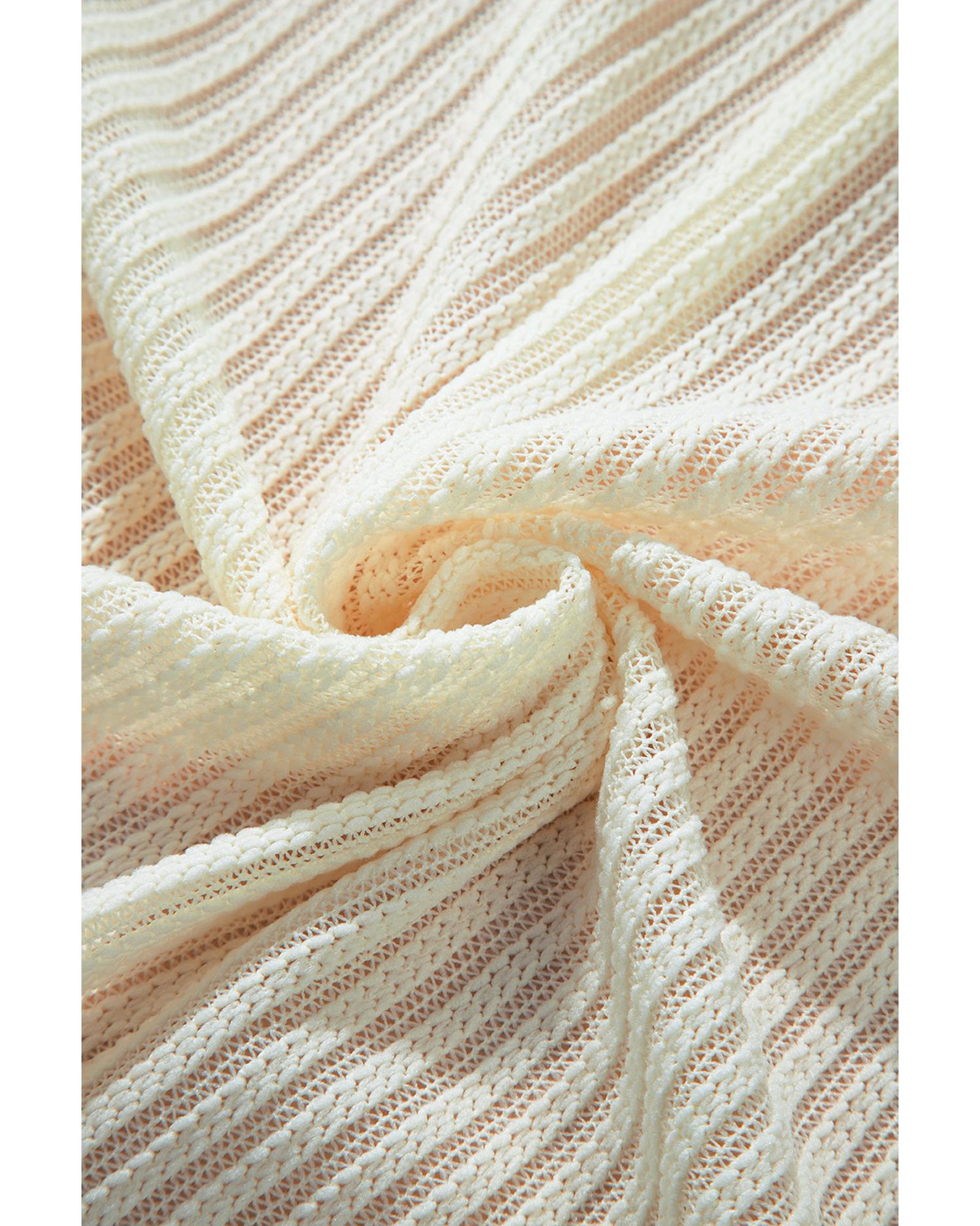Beige Textured Lantern Sleeve Open Kimono - M 3