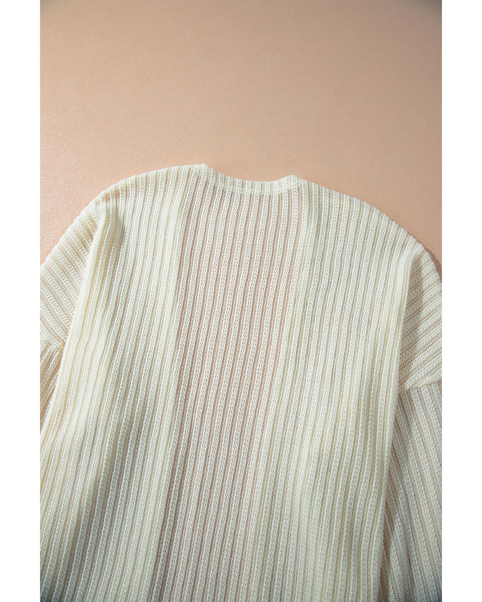 Beige Textured Lantern Sleeve Open Kimono - M 6
