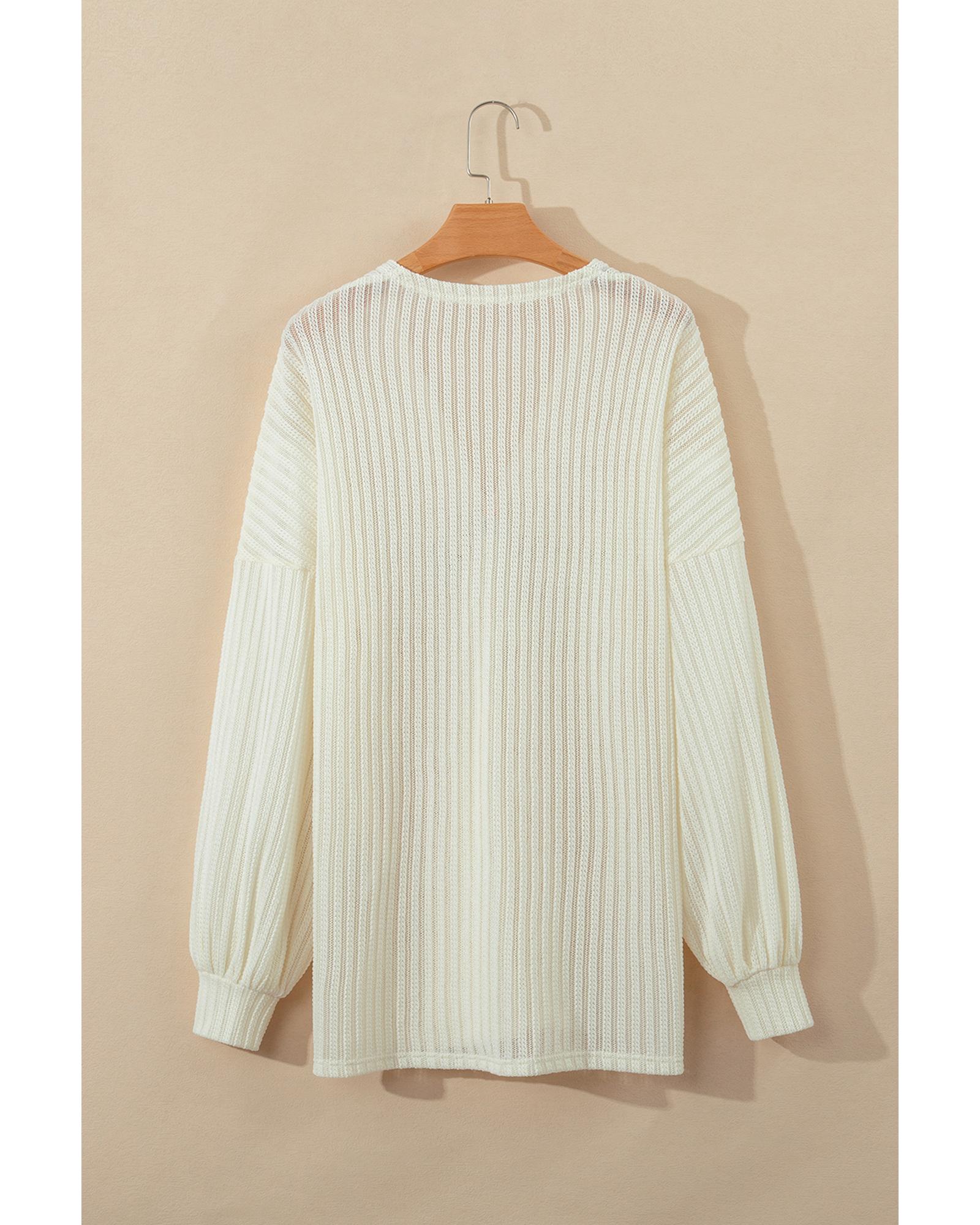 Beige Textured Lantern Sleeve Open Kimono - M 7