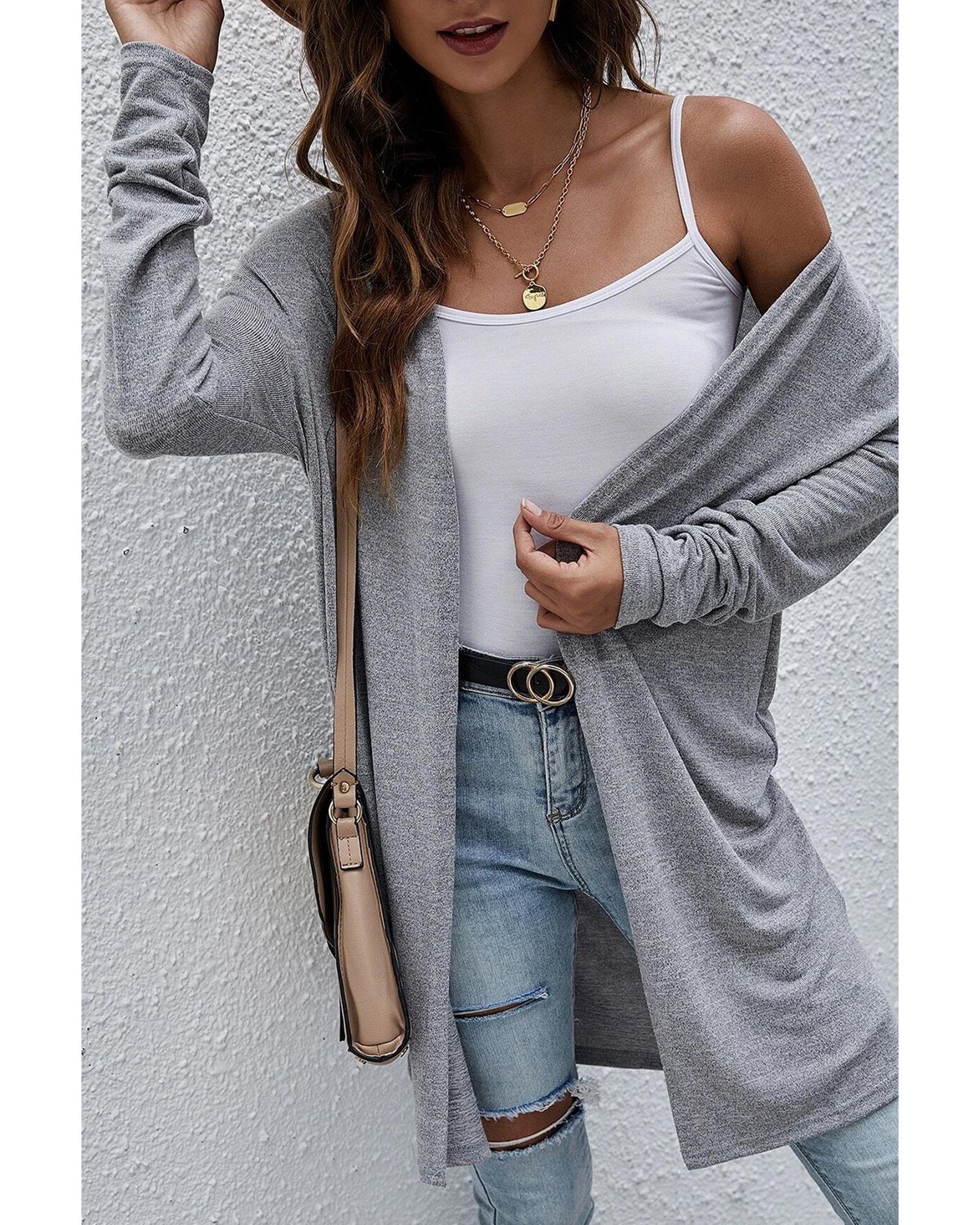 High Rise Solid Color Open Front Lightweight Cardigan - M 3
