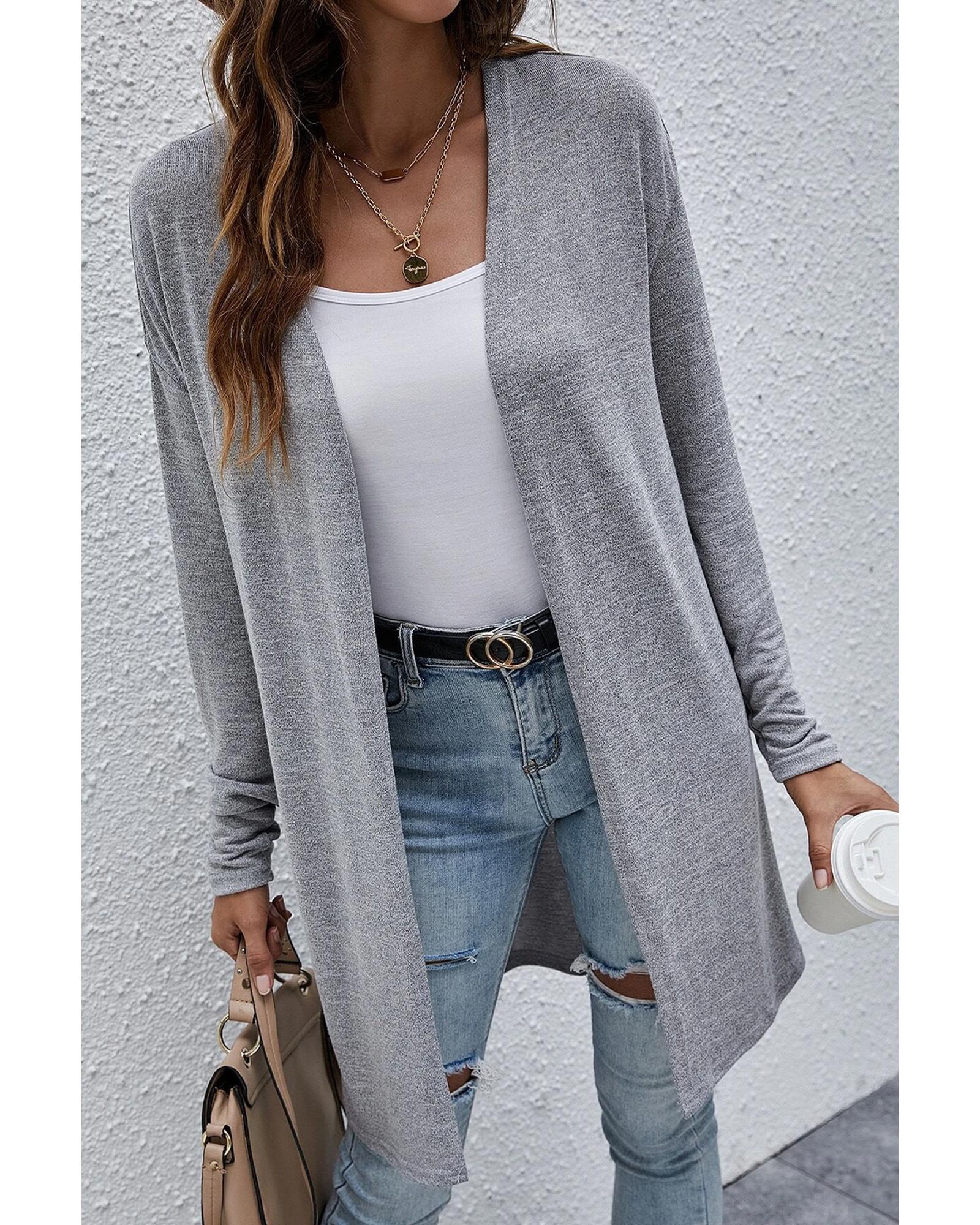 High Rise Solid Color Open Front Lightweight Cardigan - S