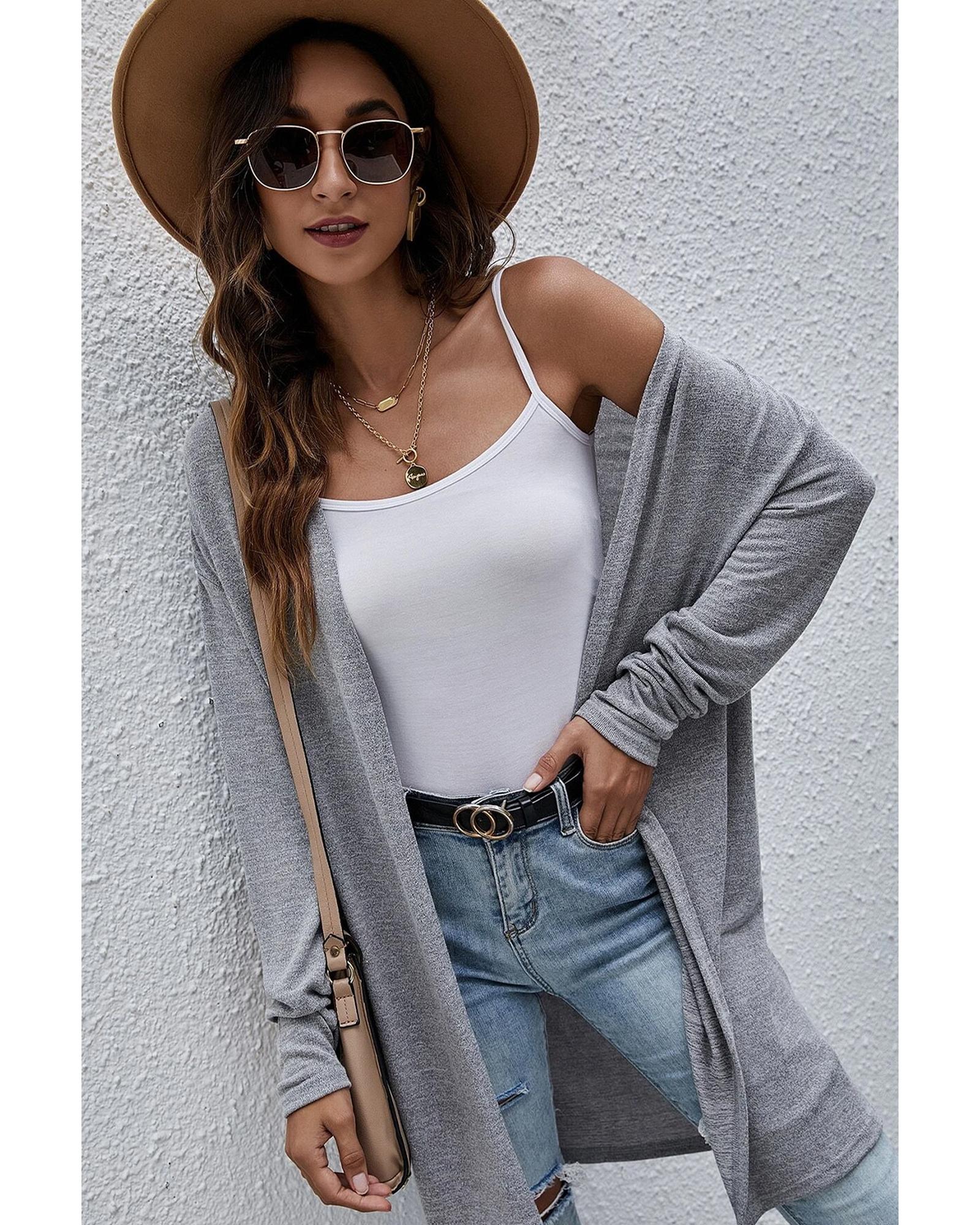 High Rise Solid Color Open Front Lightweight Cardigan - S 4