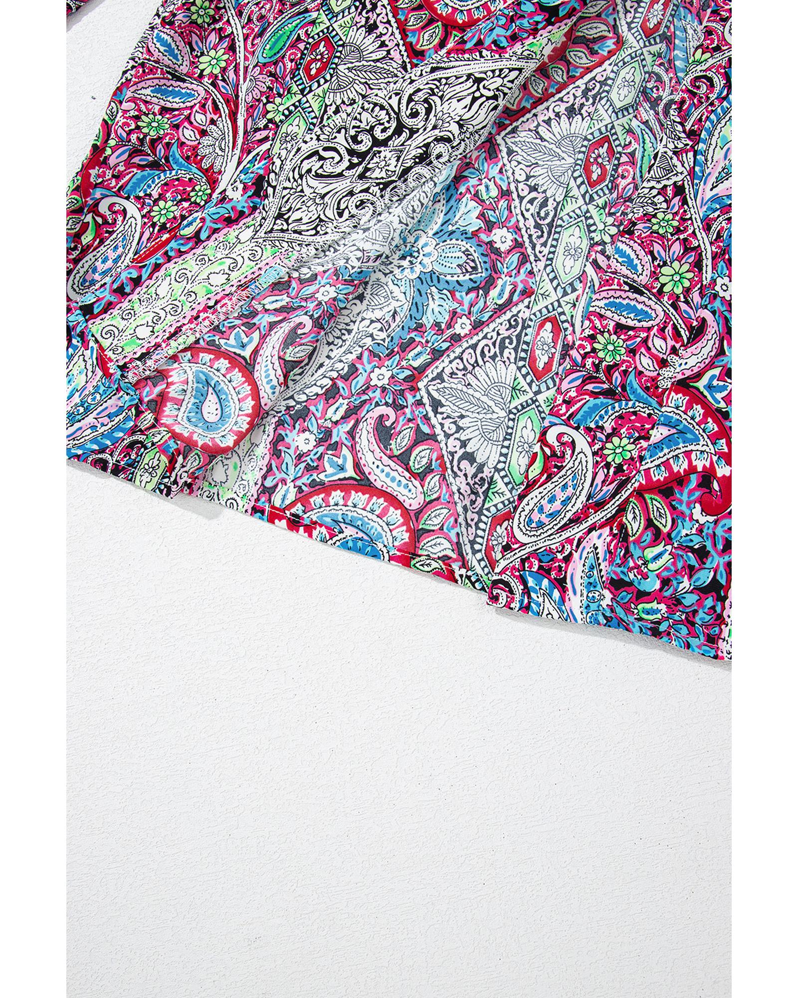 Red Paisley Print Open Front Kimono - L