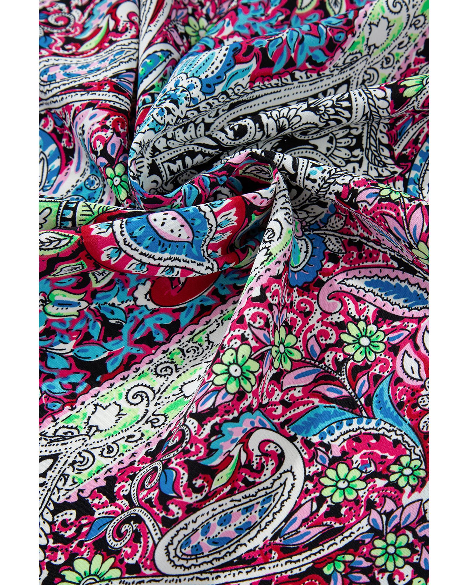 Red Paisley Print Open Front Kimono - S 6
