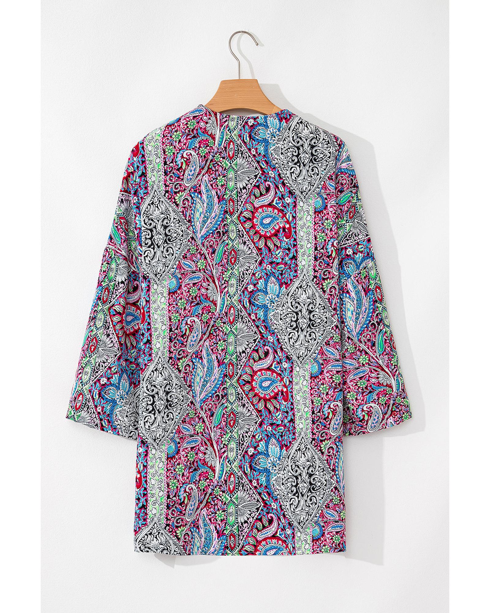 Red Paisley Print Open Front Kimono - XL