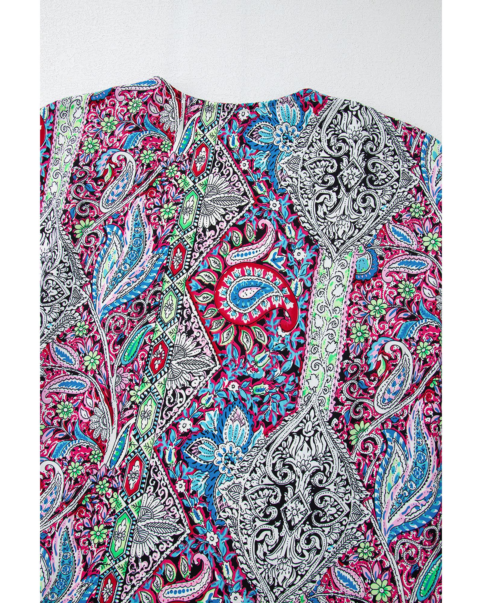 Red Paisley Print Open Front Kimono - XL 8