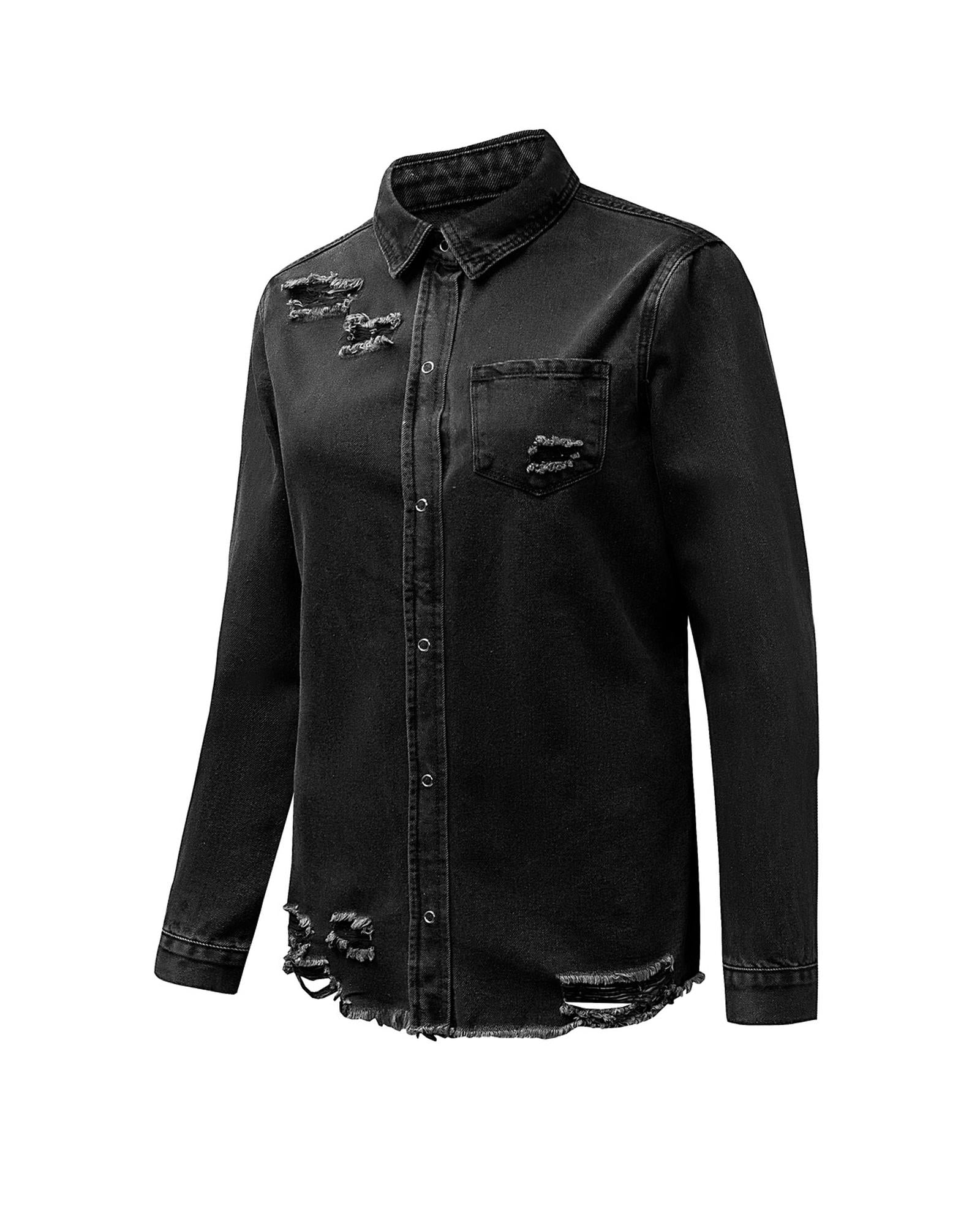 Black Ripped Denim Jacket - 2XL