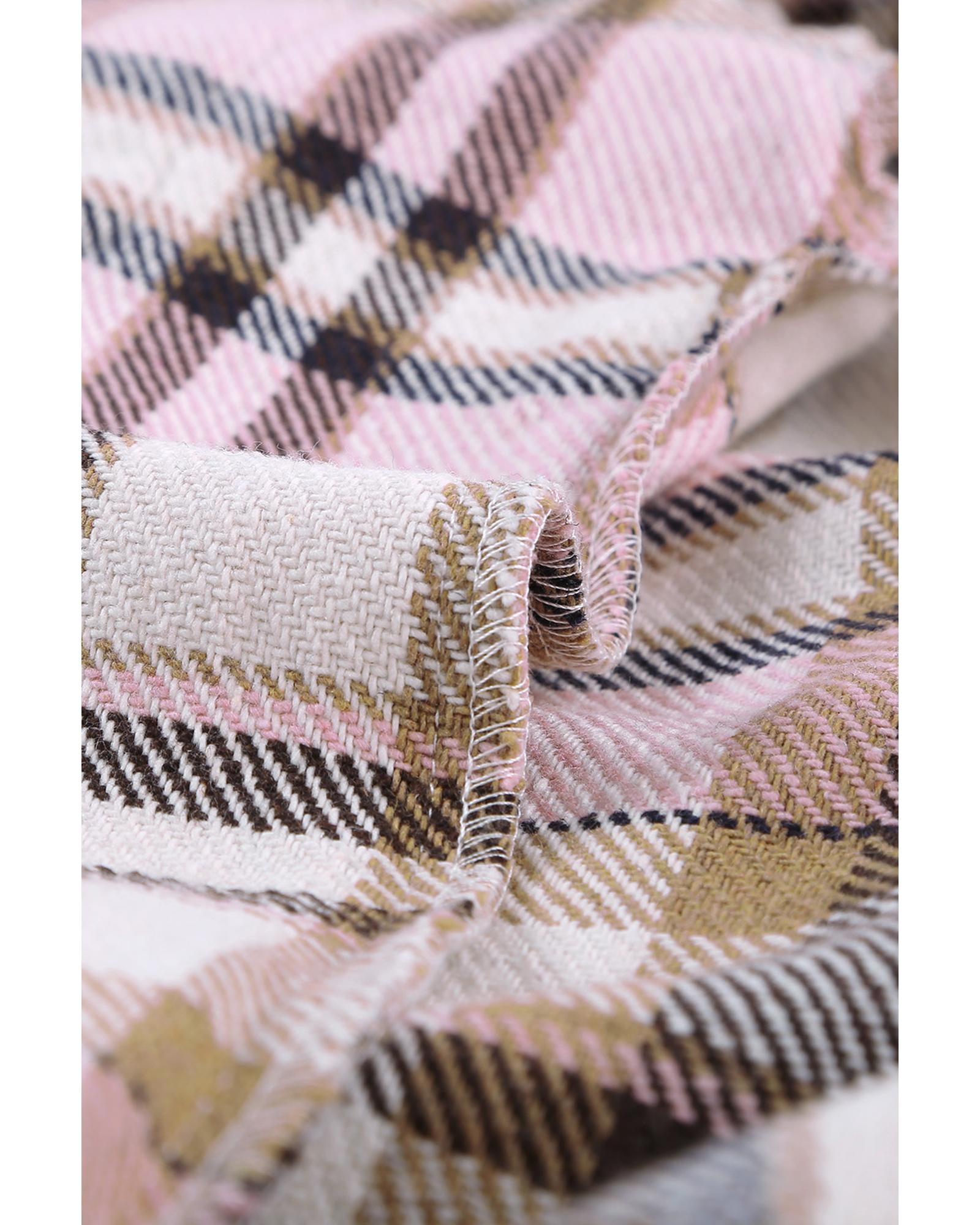 Azura Exchange Pink Geometric Plaid Print Pocketed Shacket - L 4