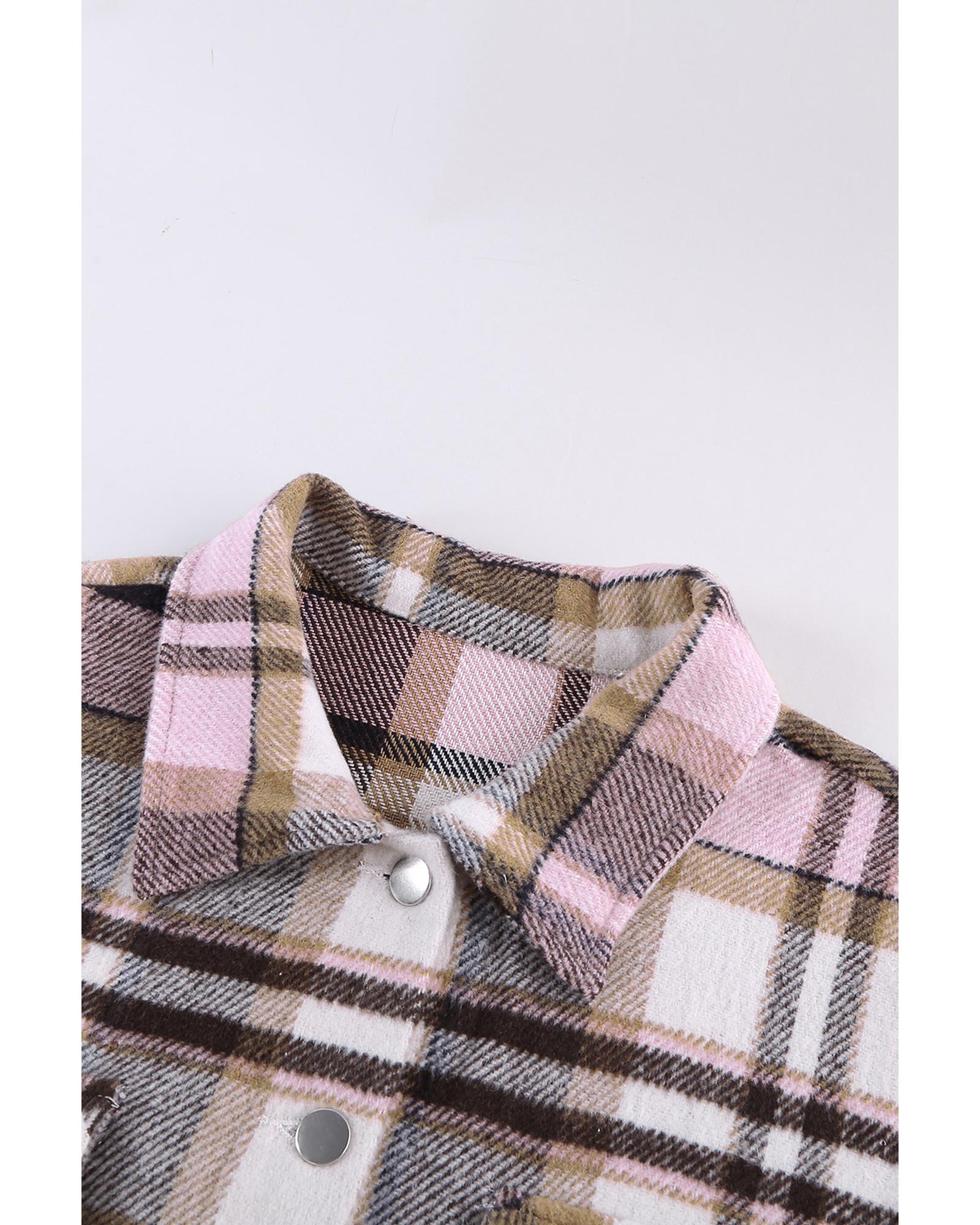 Azura Exchange Pink Geometric Plaid Print Pocketed Shacket - M 8