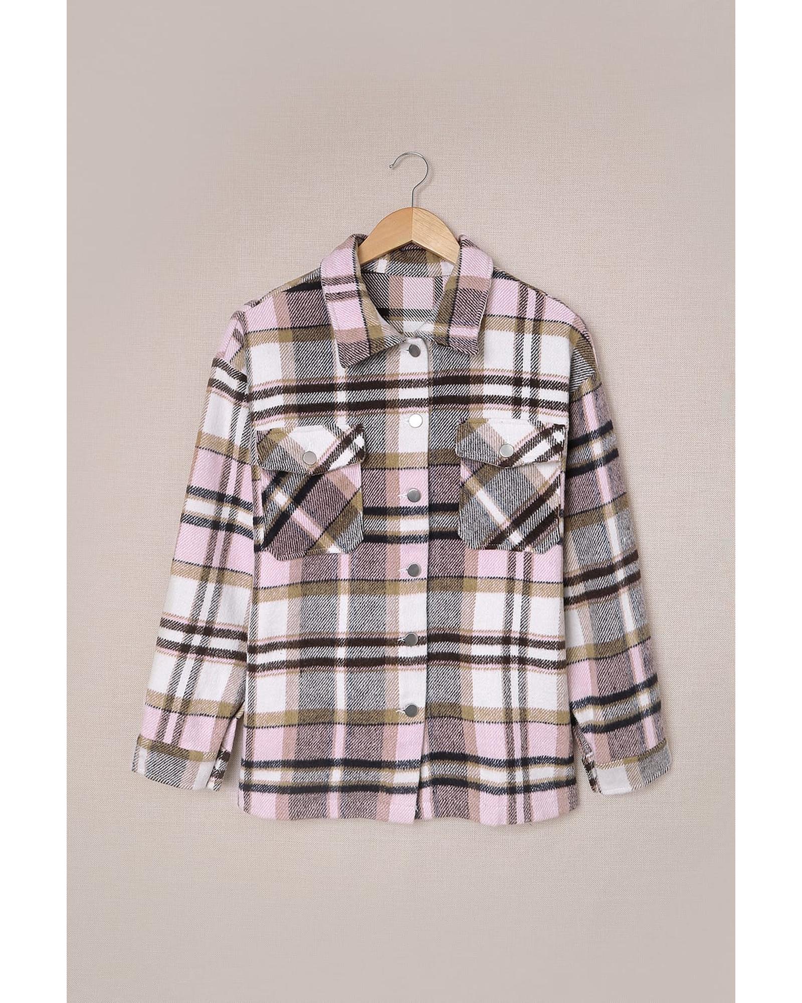 Azura Exchange Pink Geometric Plaid Print Pocketed Shacket - XL