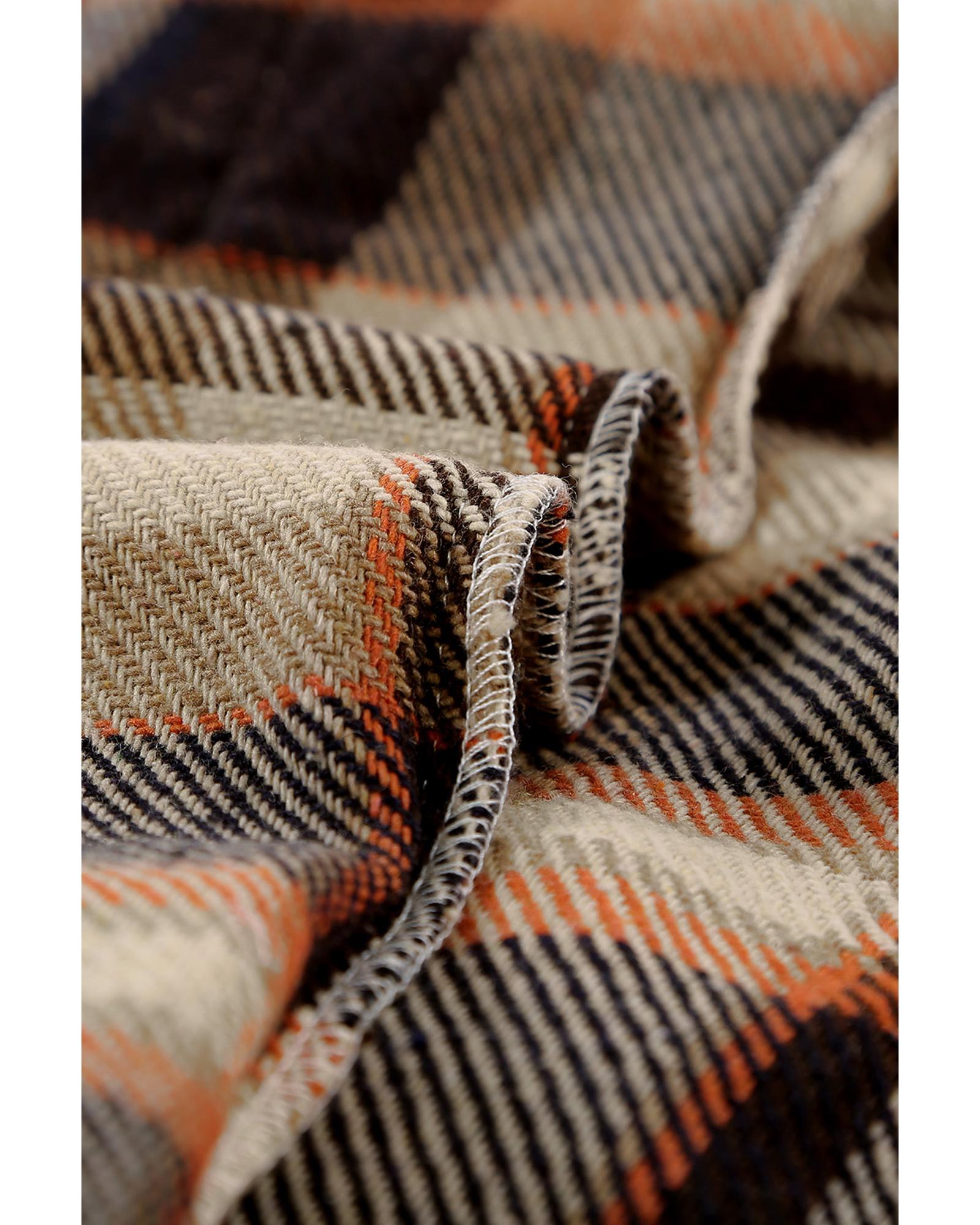 Orange Geometric Plaid Print Pocketed Shacket - S
