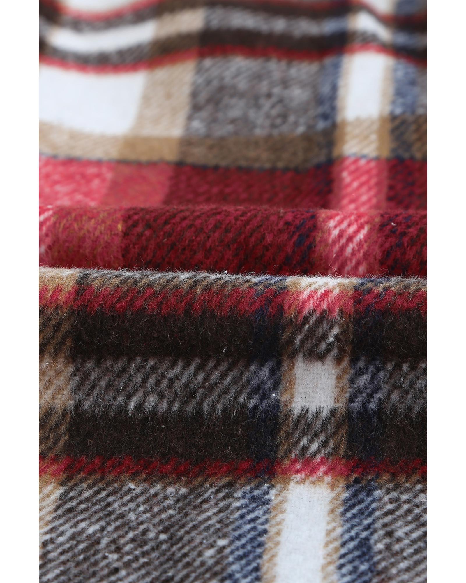 Azura Exchange Red Geometric Plaid Print Pocketed Shacket - L 7