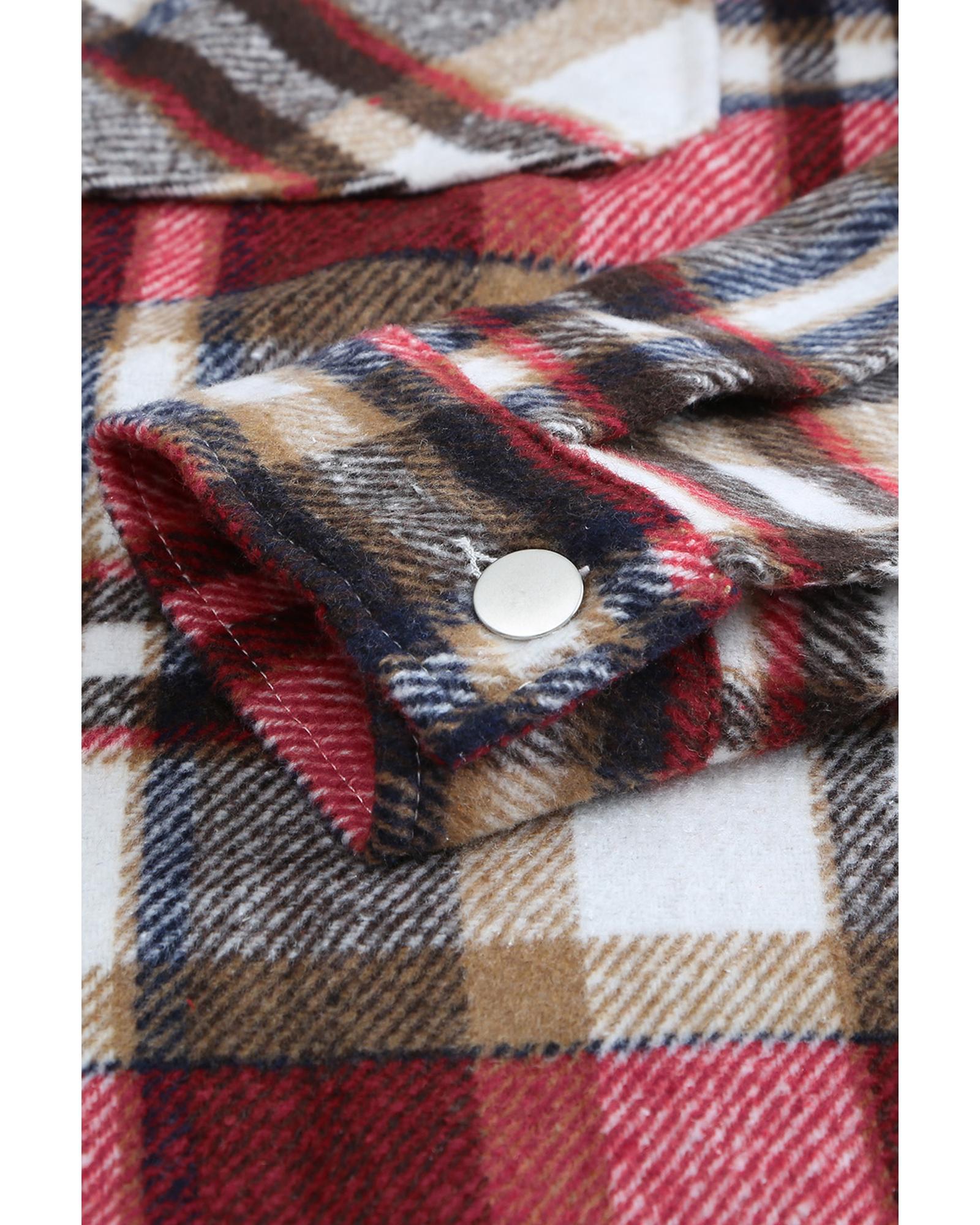 Azura Exchange Red Geometric Plaid Print Pocketed Shacket - M 8