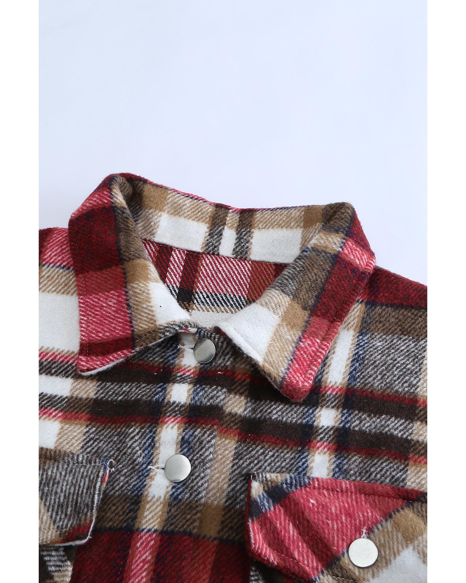 Azura Exchange Red Geometric Plaid Print Pocketed Shacket - XL 7