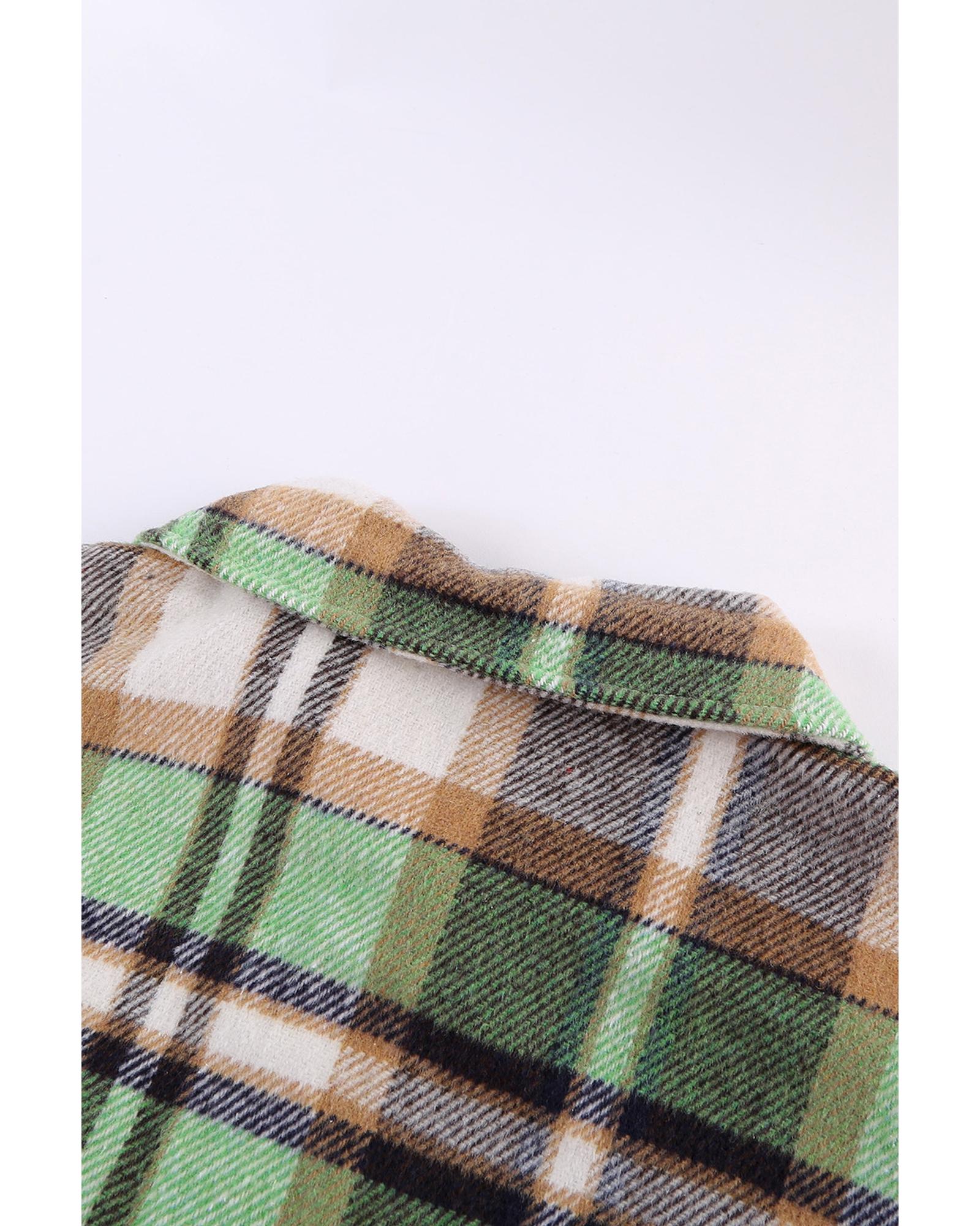 Green Geometric Plaid Print Pocketed Shacket - XL