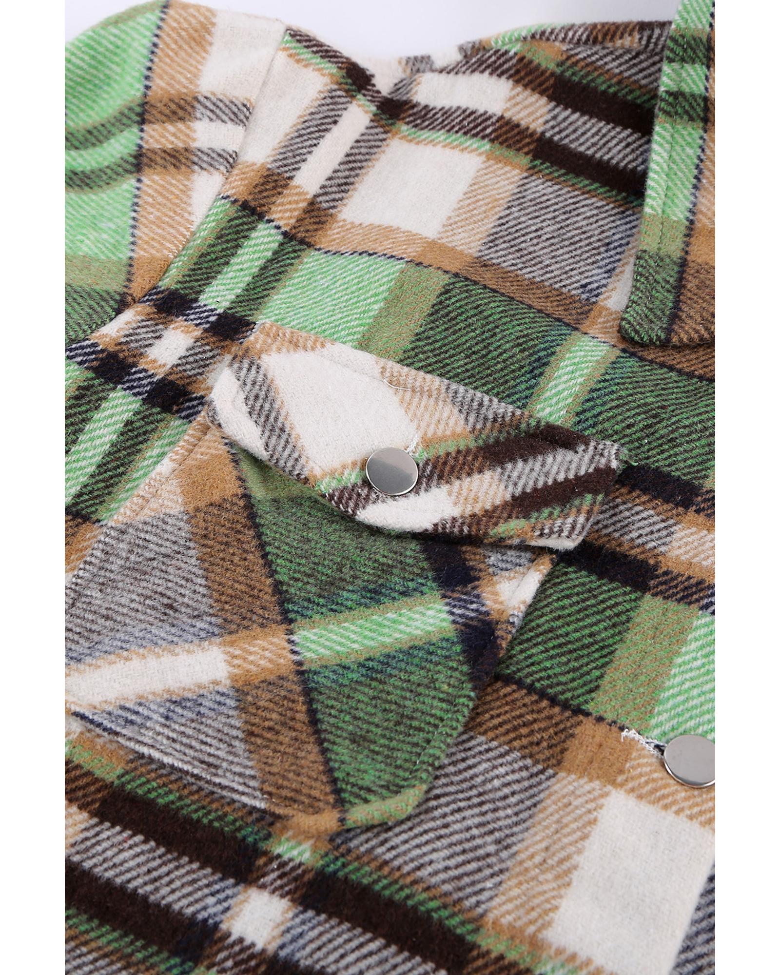 Green Geometric Plaid Print Pocketed Shacket - XL 3