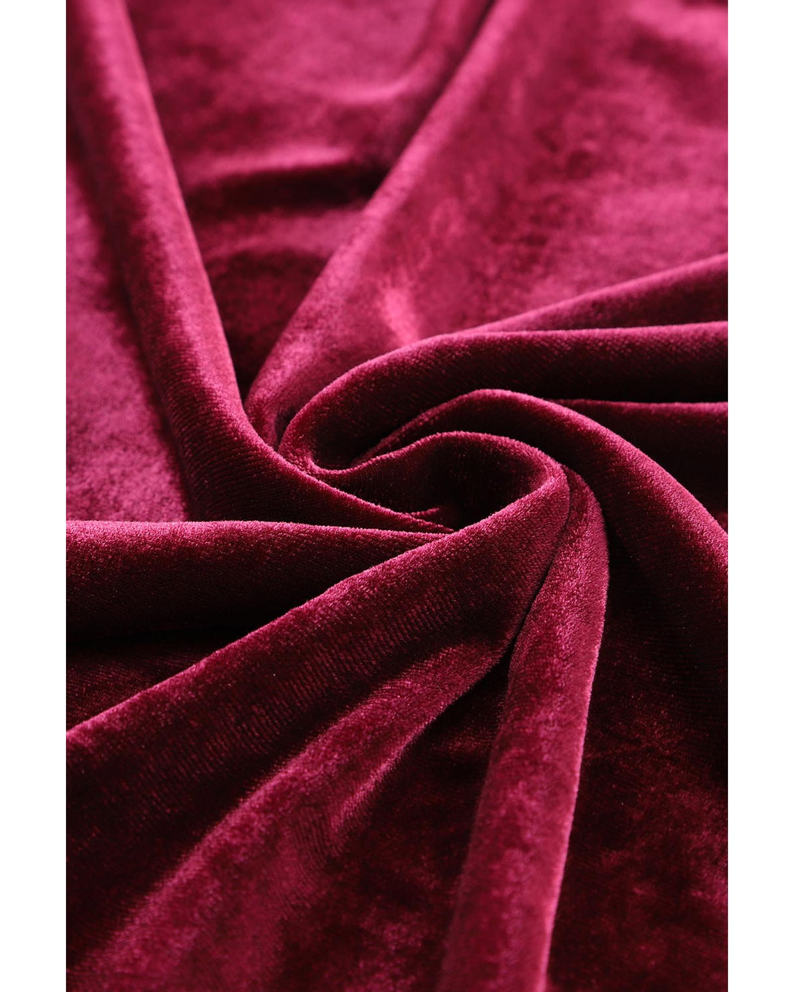 Fiery Red Solid Velvet Two Piece Lounge Set - L