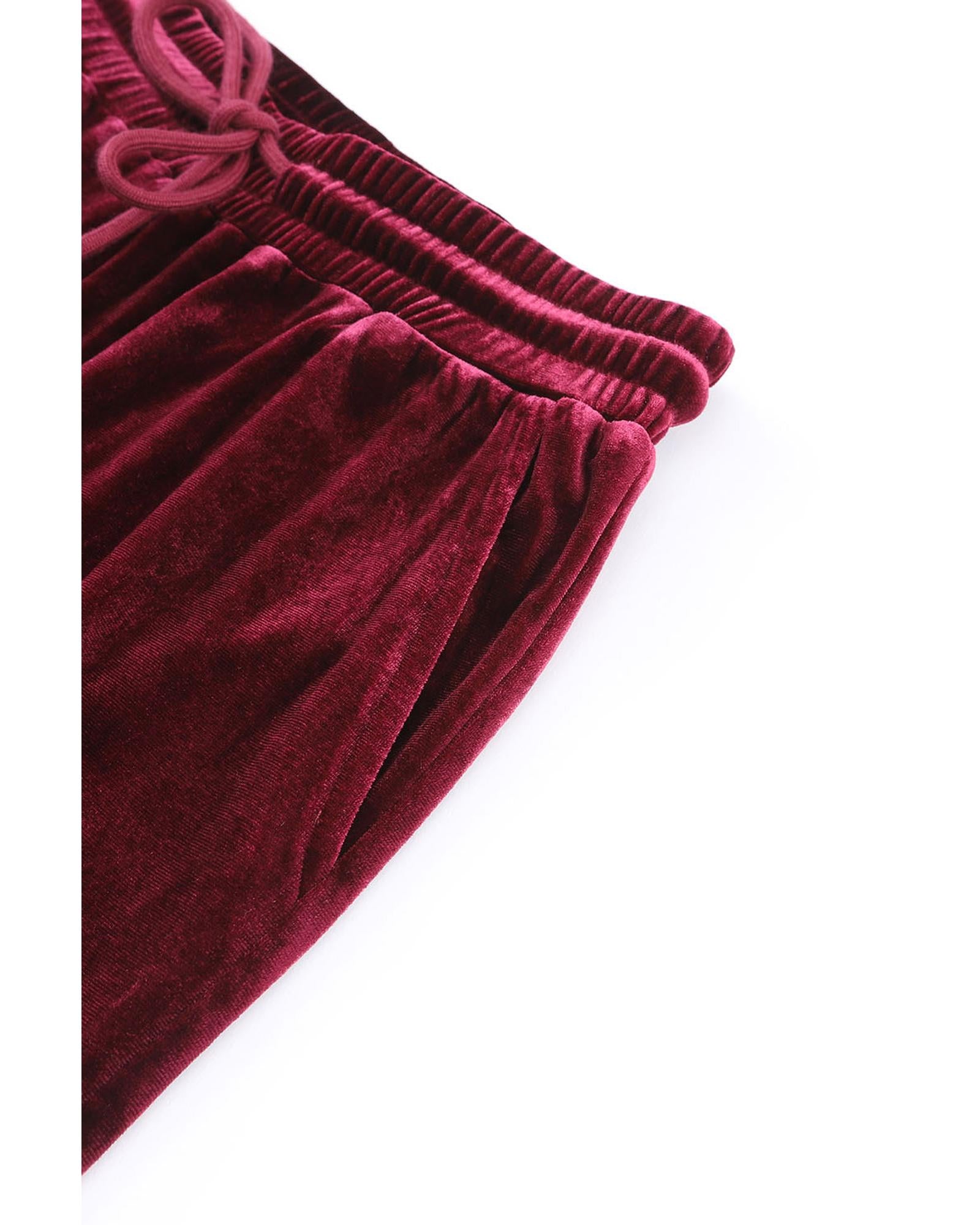 Fiery Red Solid Velvet Two Piece Lounge Set - XL 8