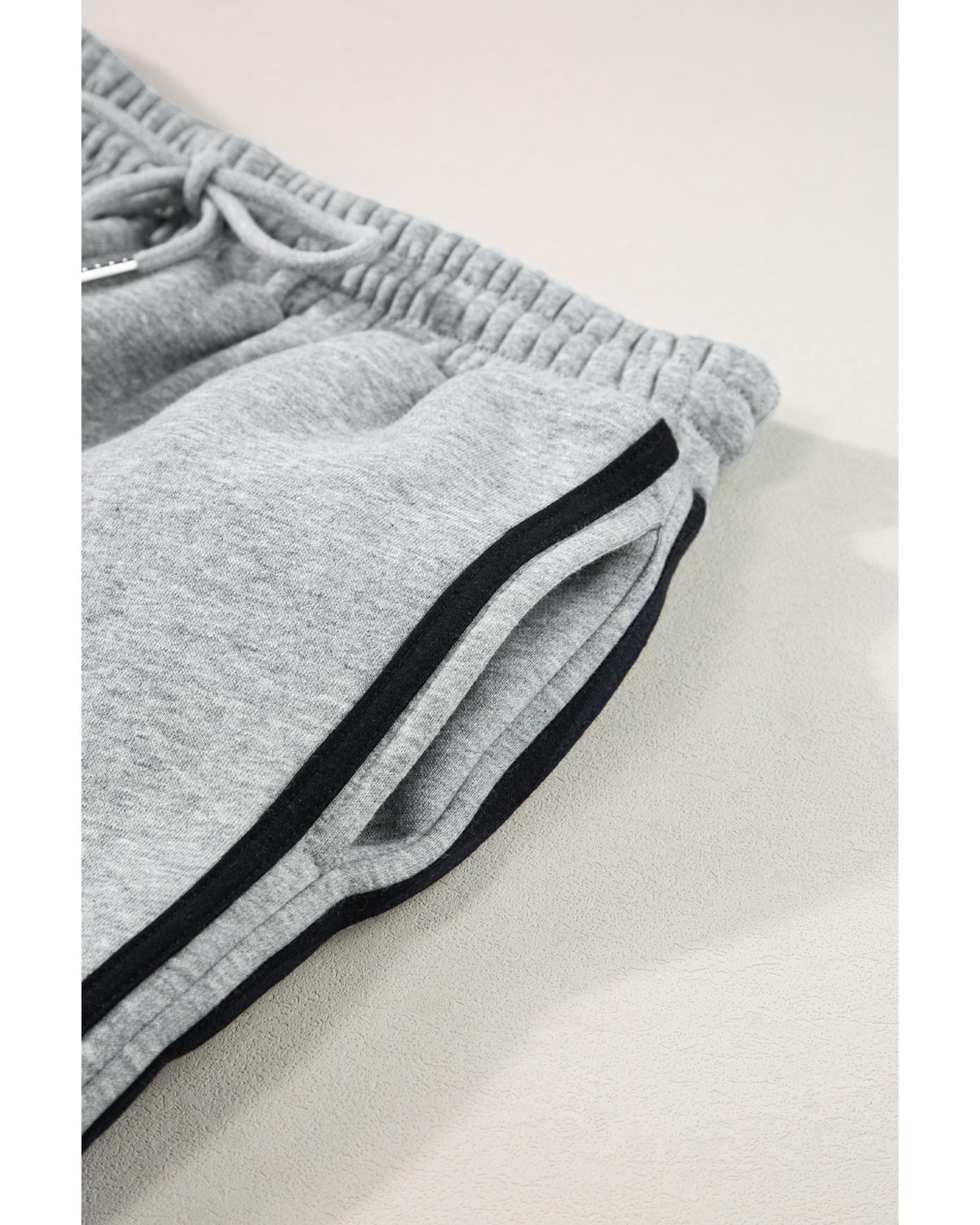 Light Grey Solid Color Side Striped Sweatshirt Active Set - L 6