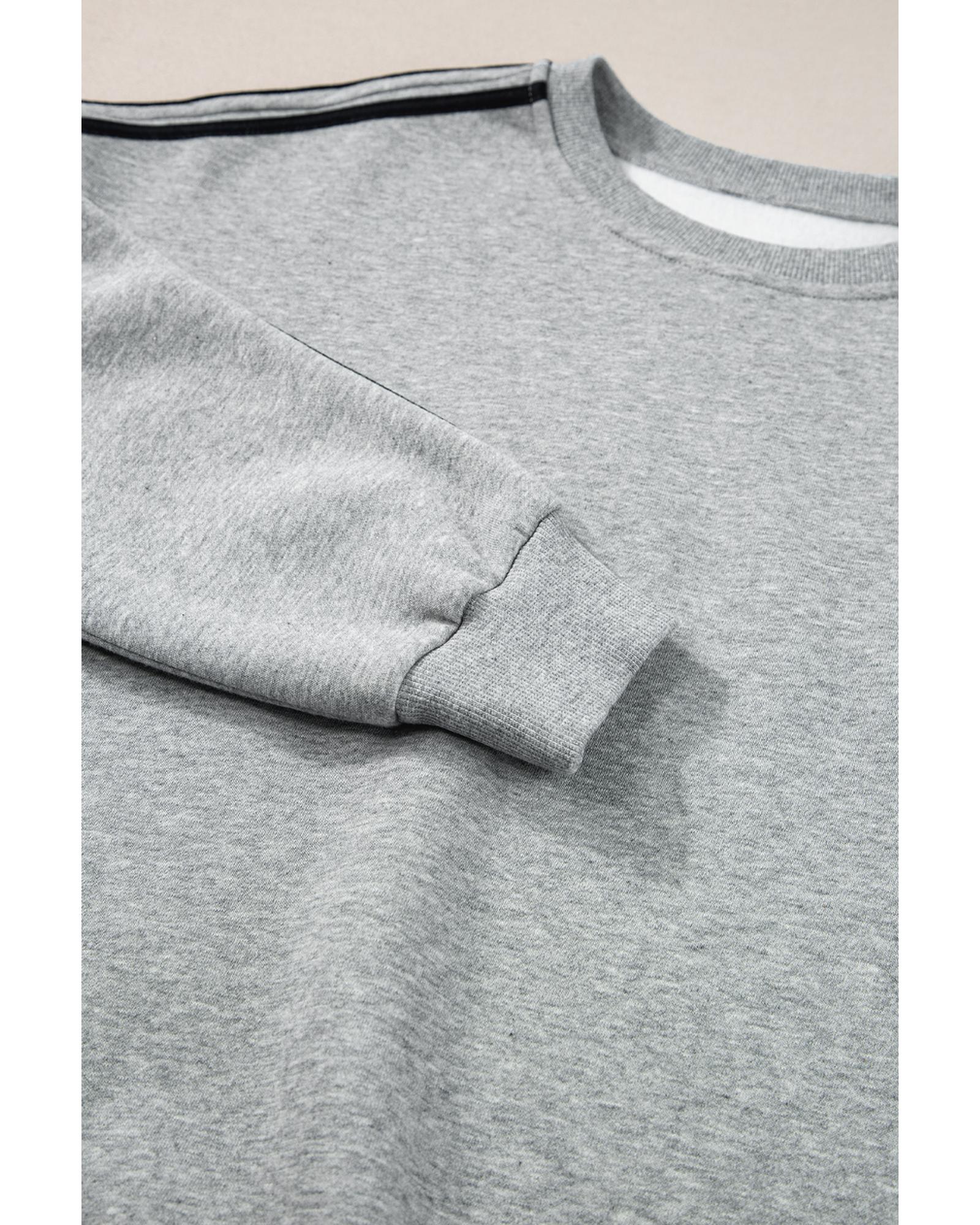 Light Grey Solid Color Side Striped Sweatshirt Active Set - M 6