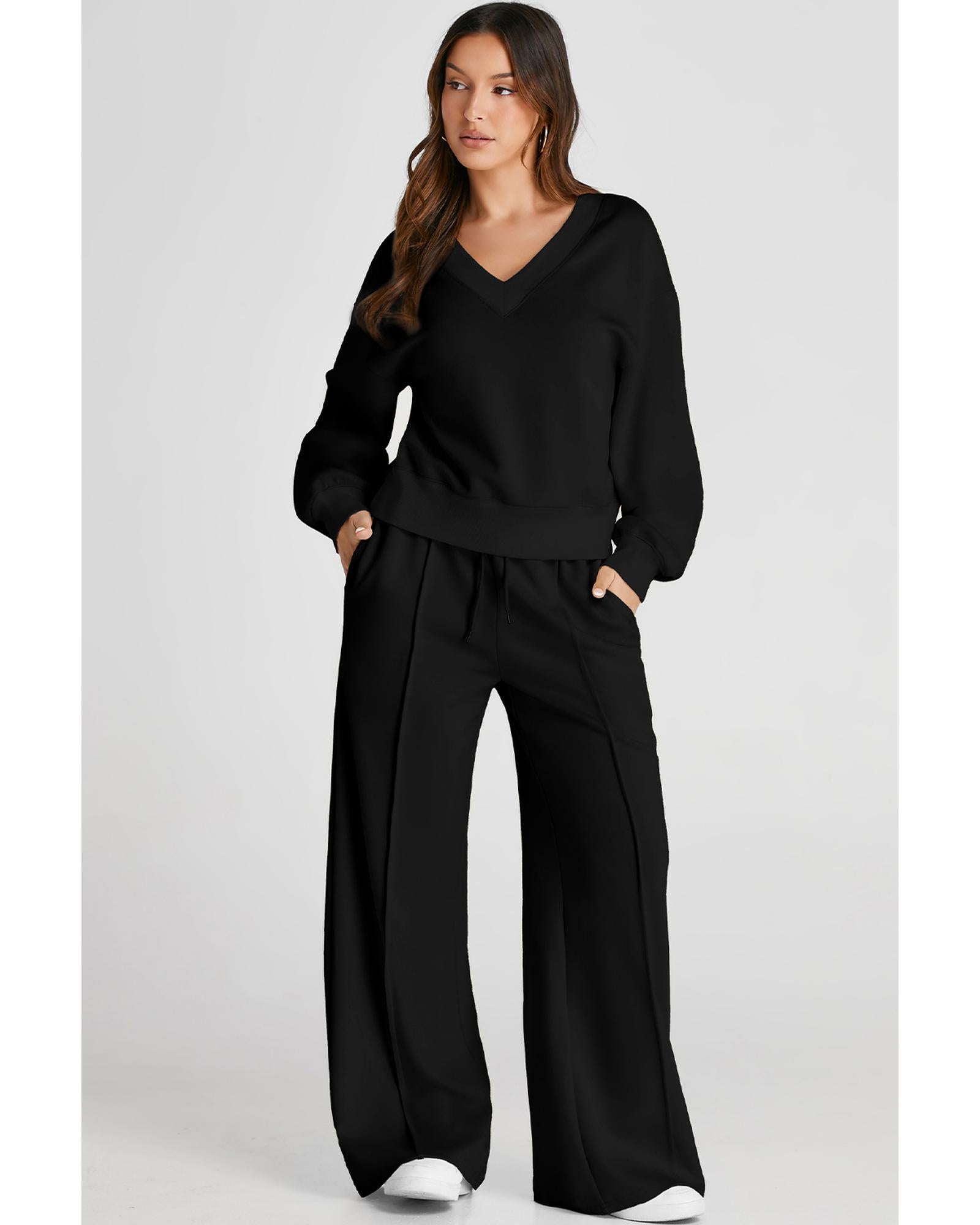 Black V Neck Cropped Seamed High Waist Sports Wear - 2XL 4