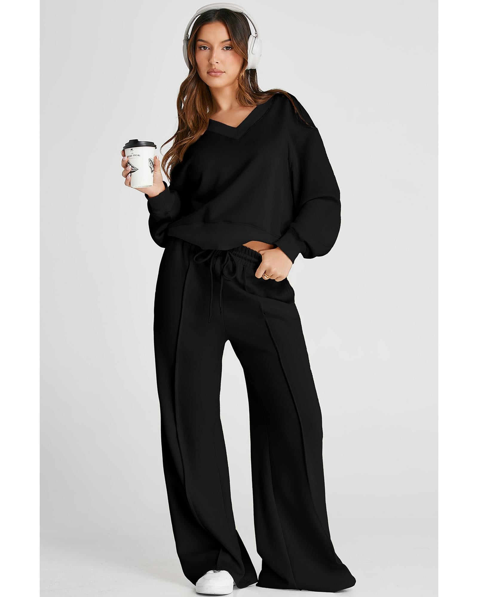 Black V Neck Cropped Seamed High Waist Sports Wear - XL 5