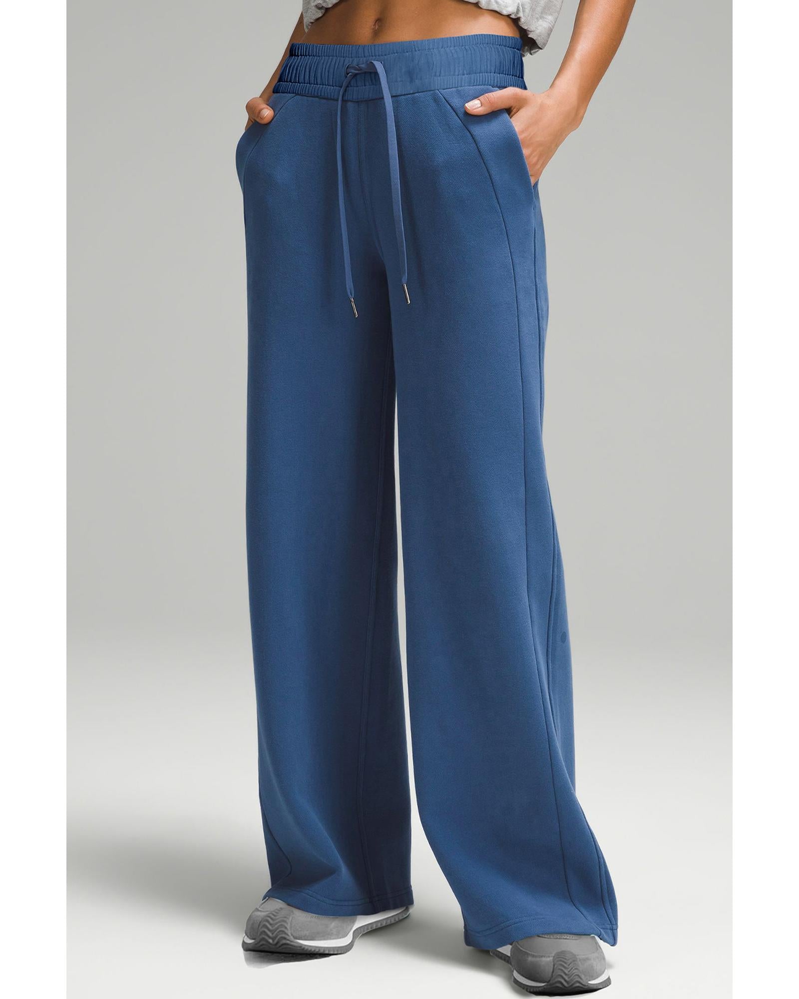 Sail Blue Drawstring High Waist Wide Leg Pocketed Sweatpants - L 5