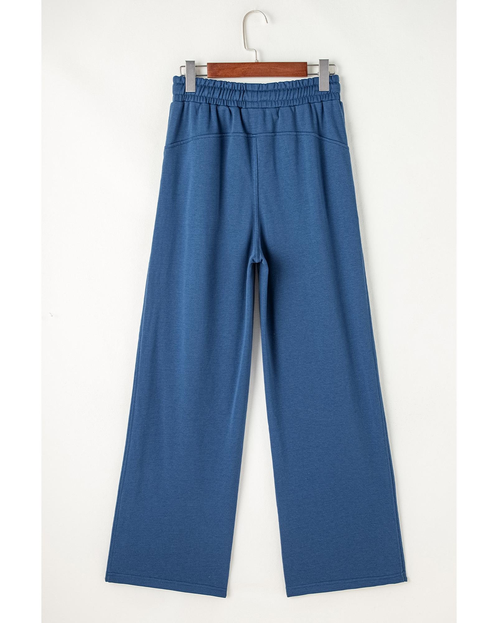 Sail Blue Drawstring High Waist Wide Leg Pocketed Sweatpants - S 6