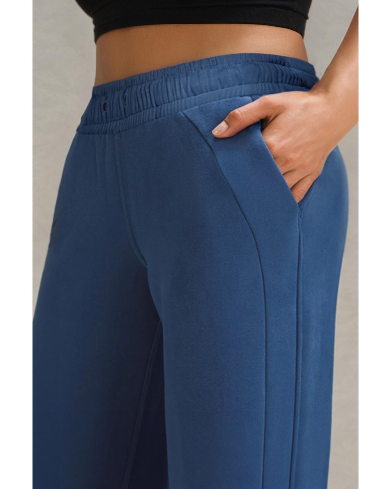 Sail Blue Drawstring High Waist Wide Leg Pocketed Sweatpants - XL