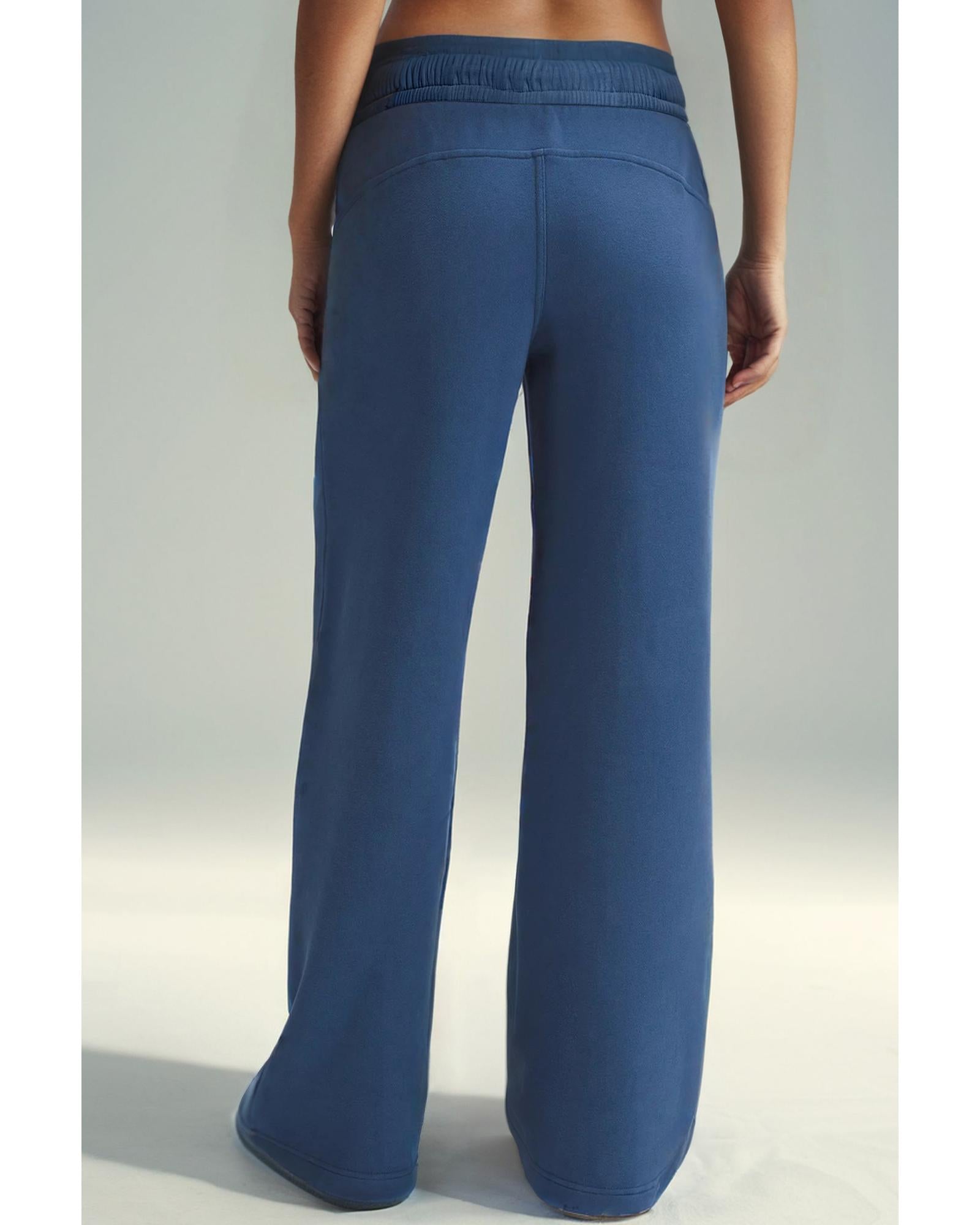 Sail Blue Drawstring High Waist Wide Leg Pocketed Sweatpants - XL 7