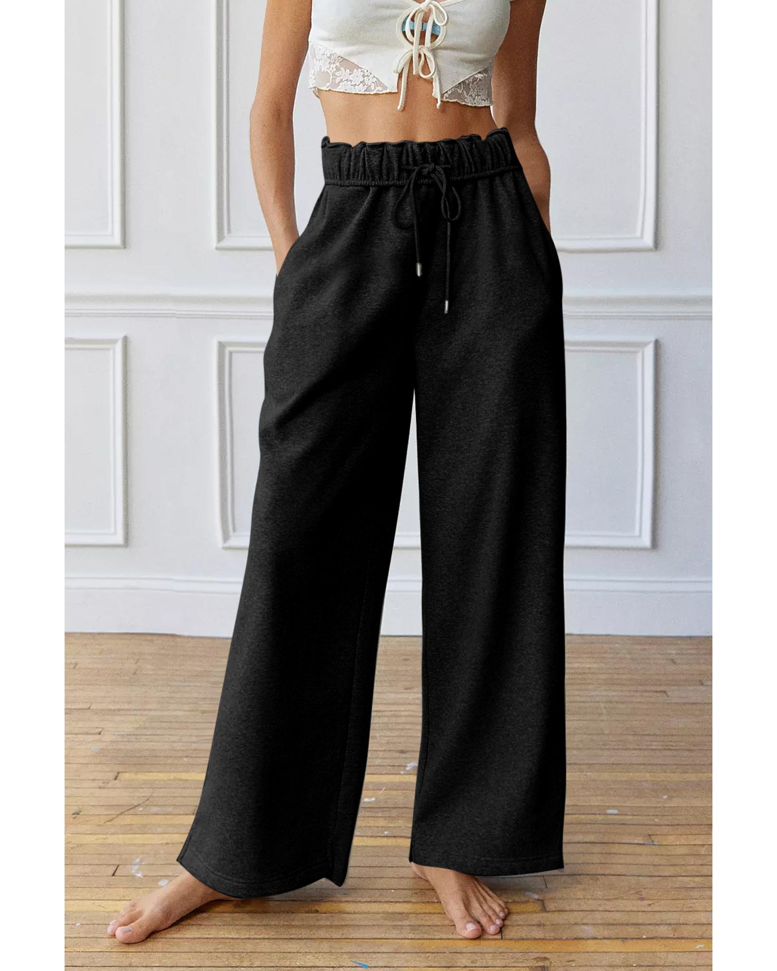 Black Elastic High Waist Drawstring Sweatpants - S 3