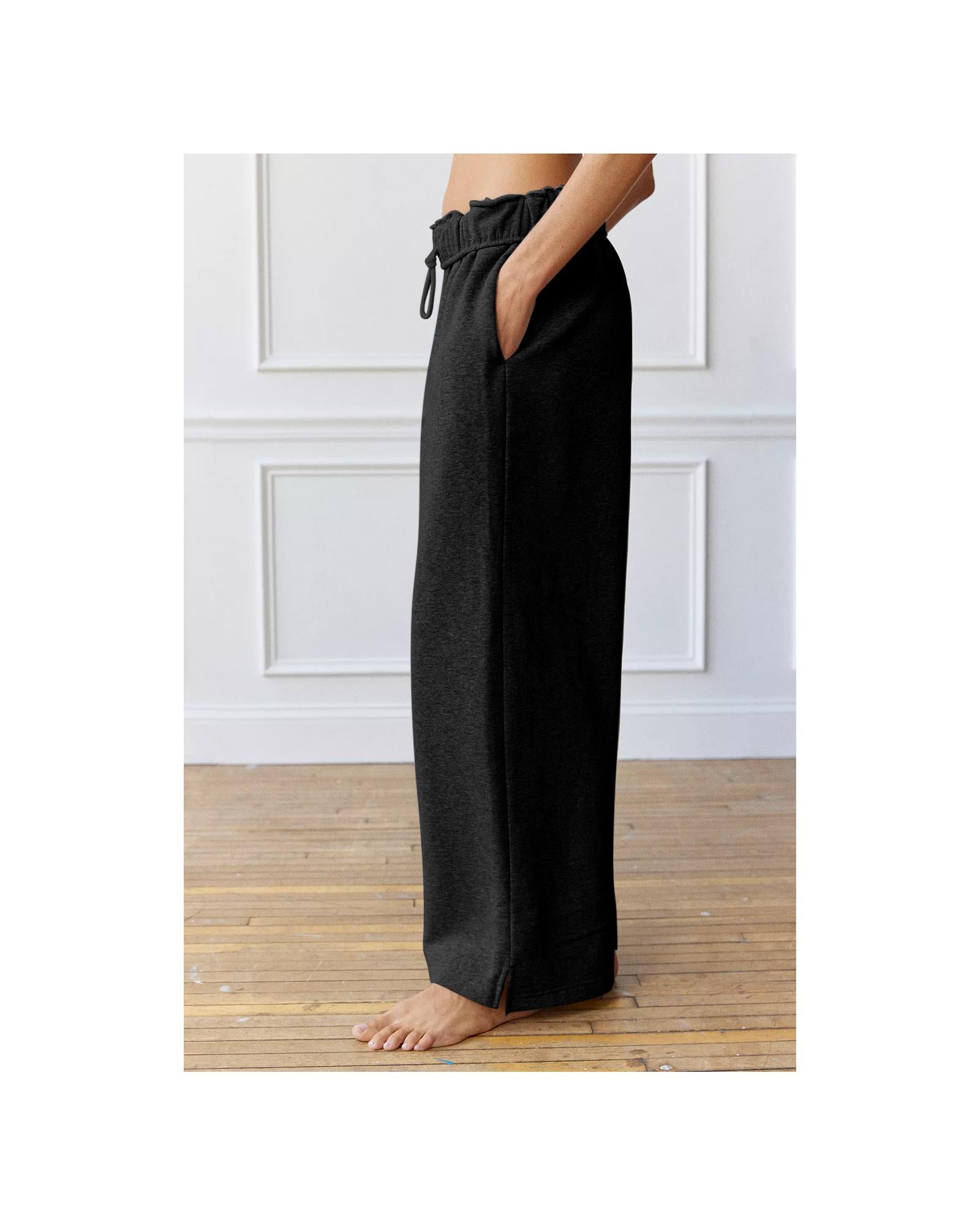 Black Elastic High Waist Drawstring Sweatpants - XL