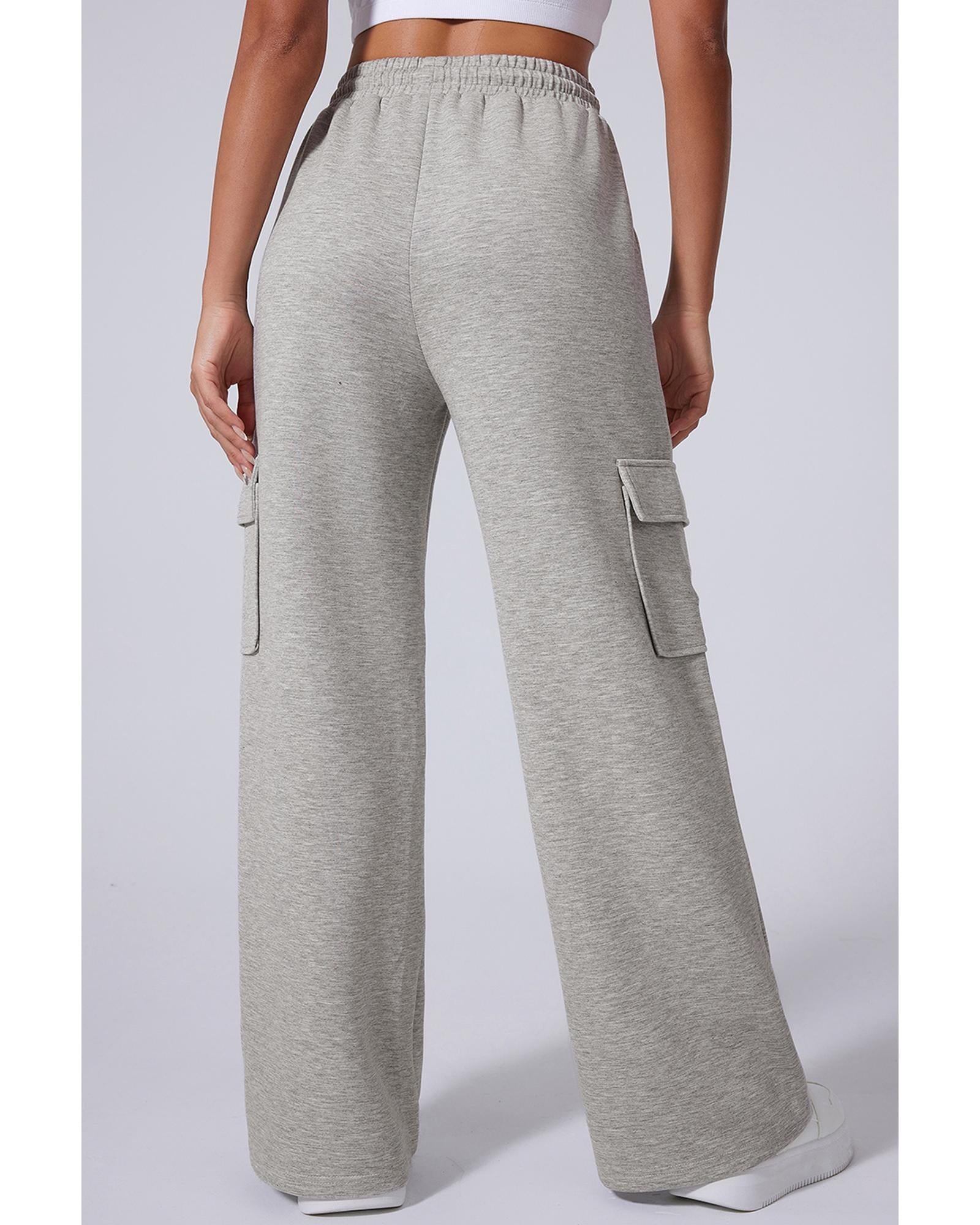 Light Grey Multi Pockets Lace-up High Waist Wide Leg Workout Pants - 2XL 4
