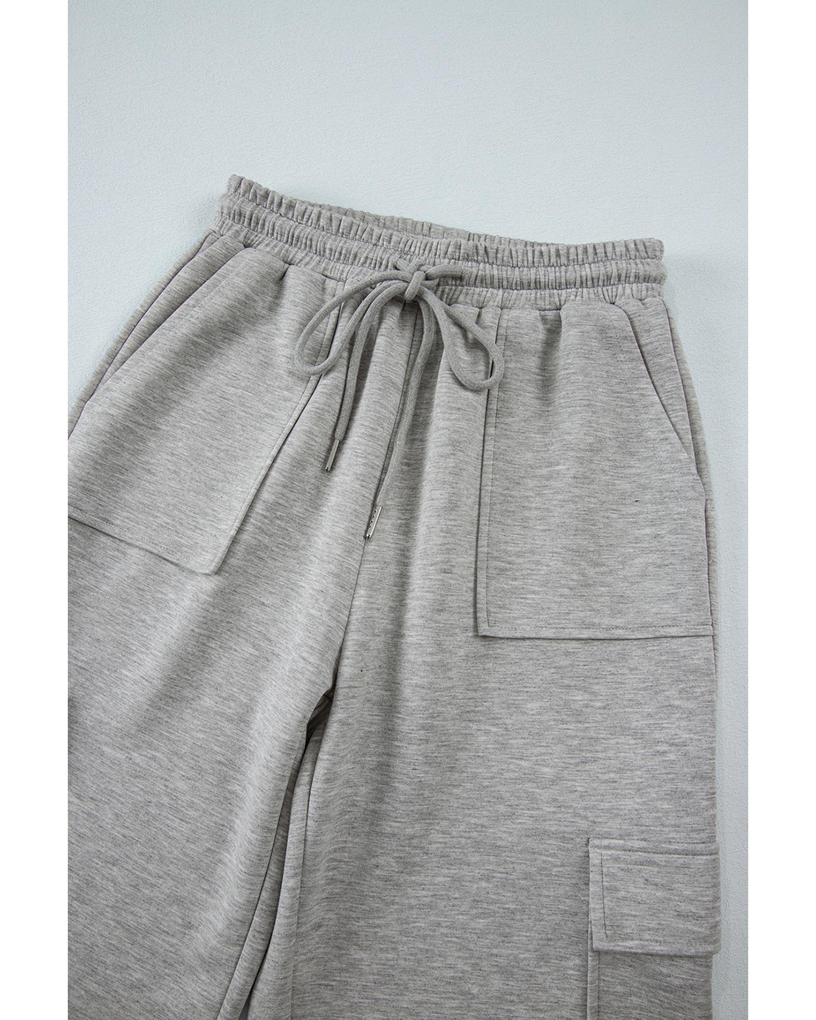 Light Grey Multi Pockets Lace-up High Waist Wide Leg Workout Pants - 2XL 8