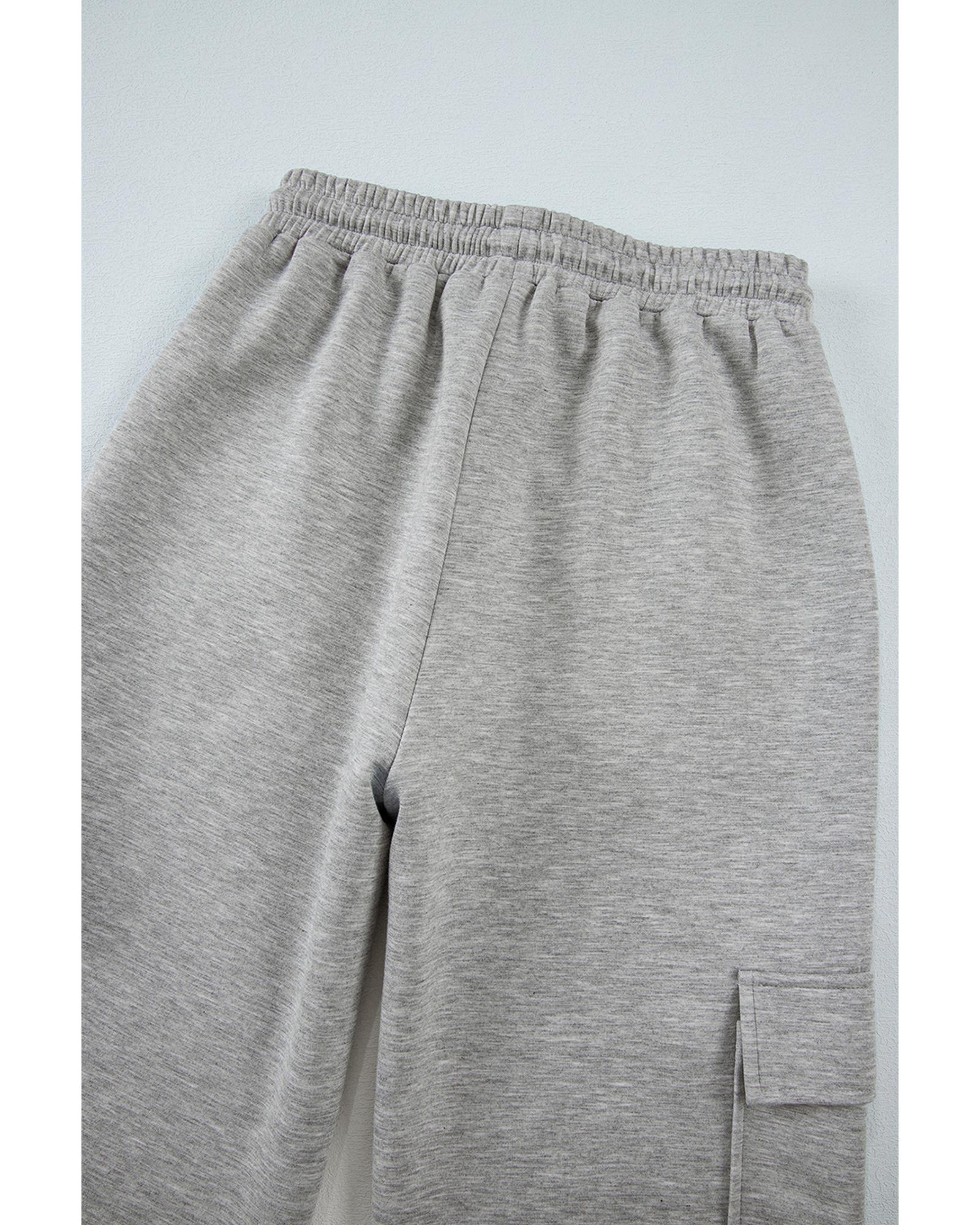 Light Grey Multi Pockets Lace-up High Waist Wide Leg Workout Pants - XL 7