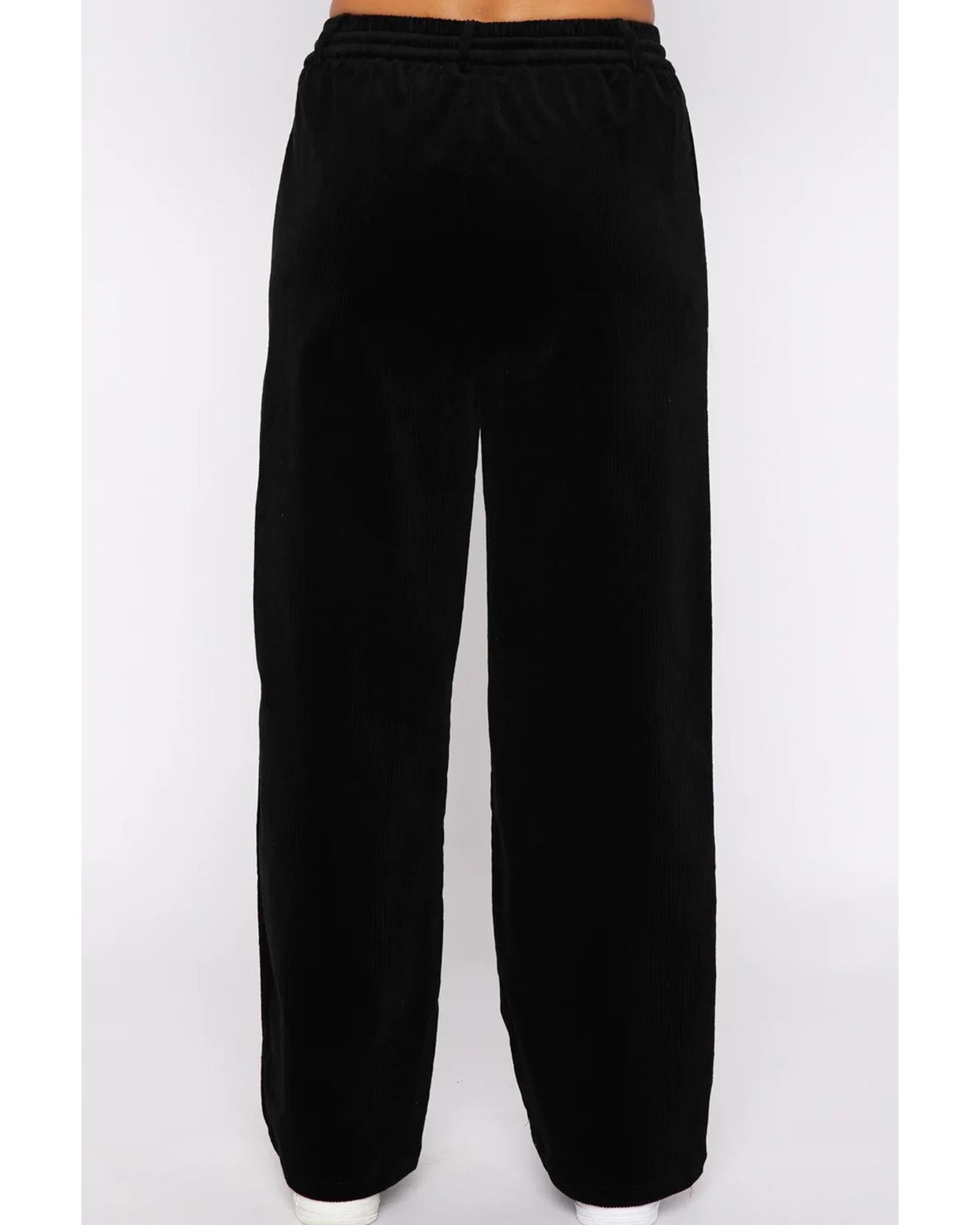 Black Solid Drawstring Waist Wide Leg Pants - S 6