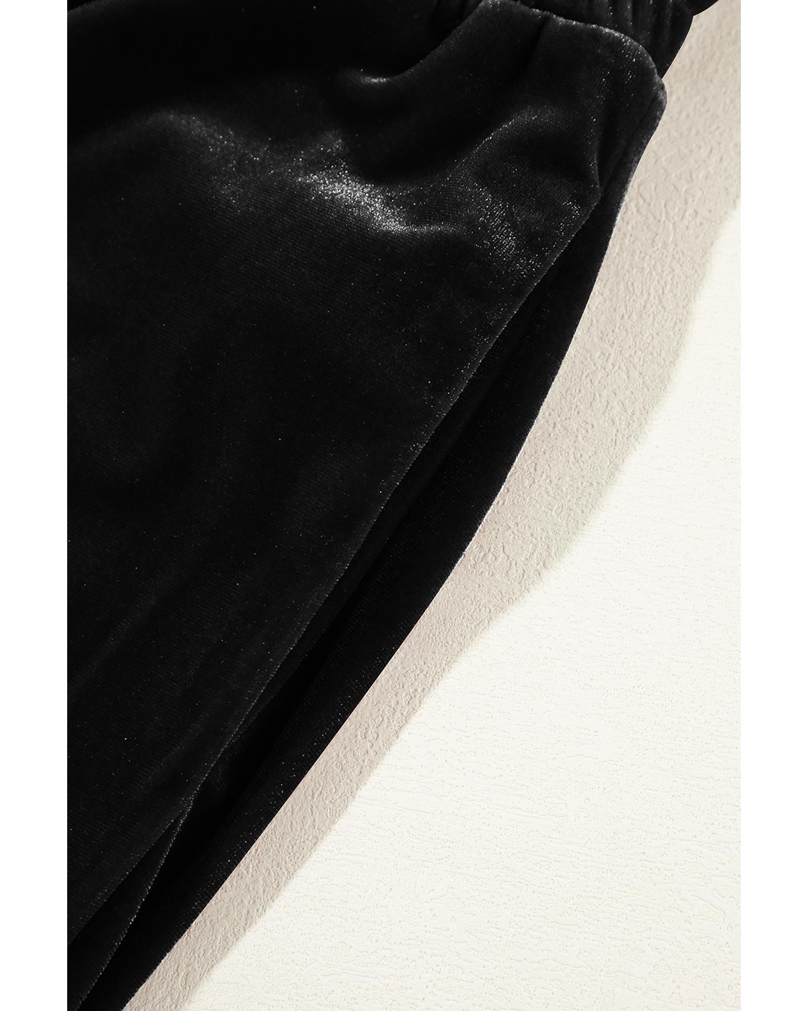 Black Solid Drawstring Waist Wide Leg Pants - S 8