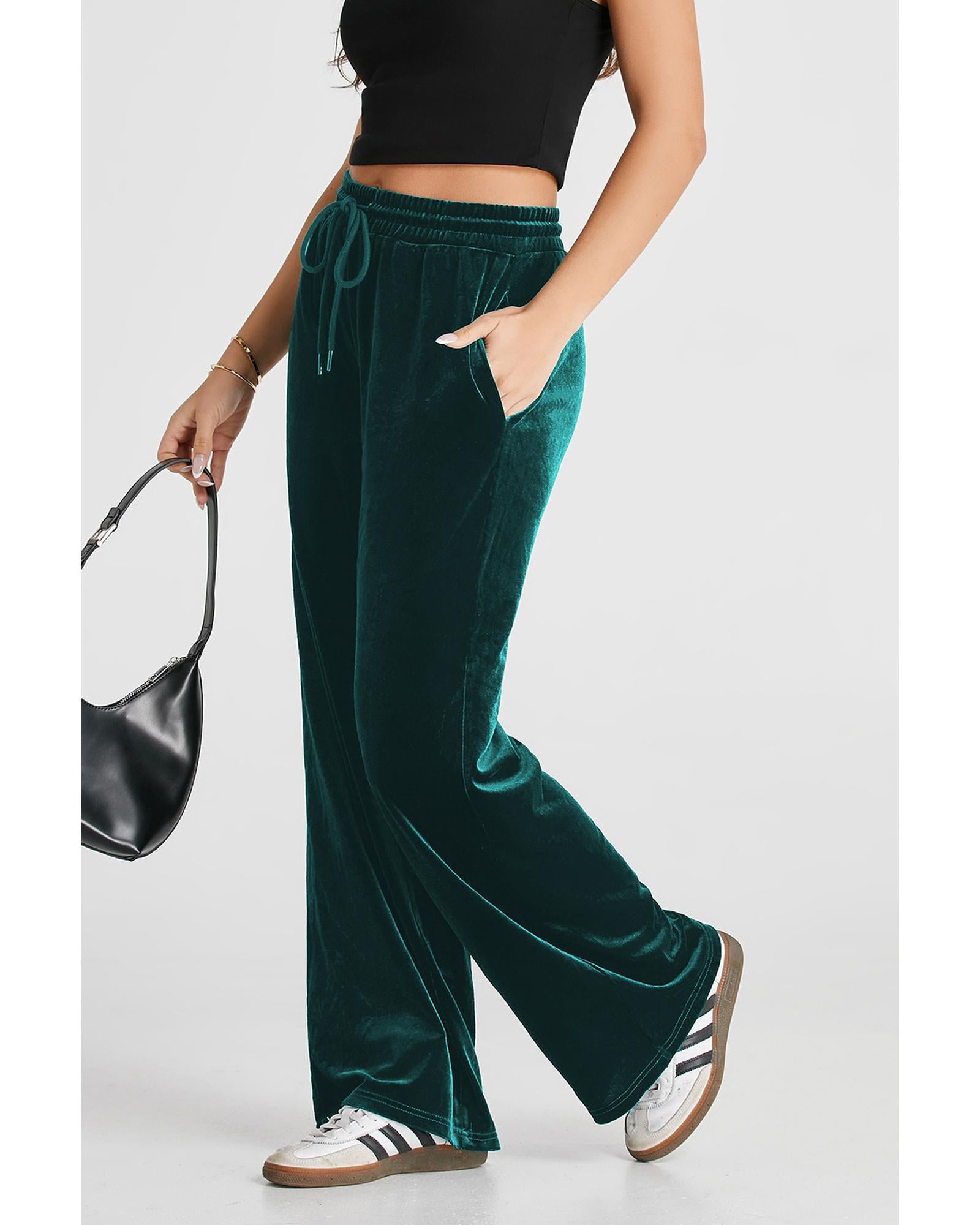 Evergreen Solid Drawstring Waist Wide Leg Pants - 2XL