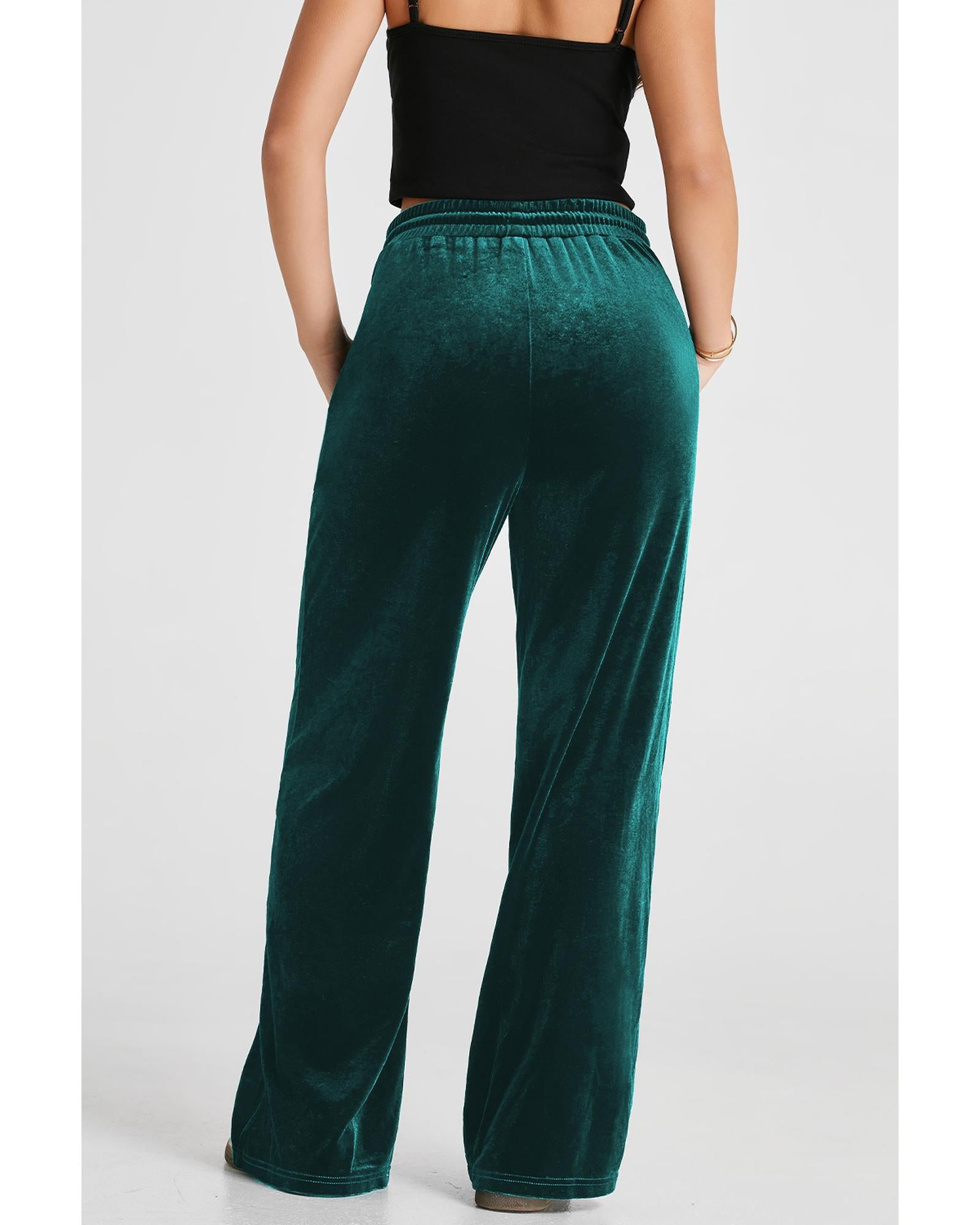 Evergreen Solid Drawstring Waist Wide Leg Pants - 2XL 5