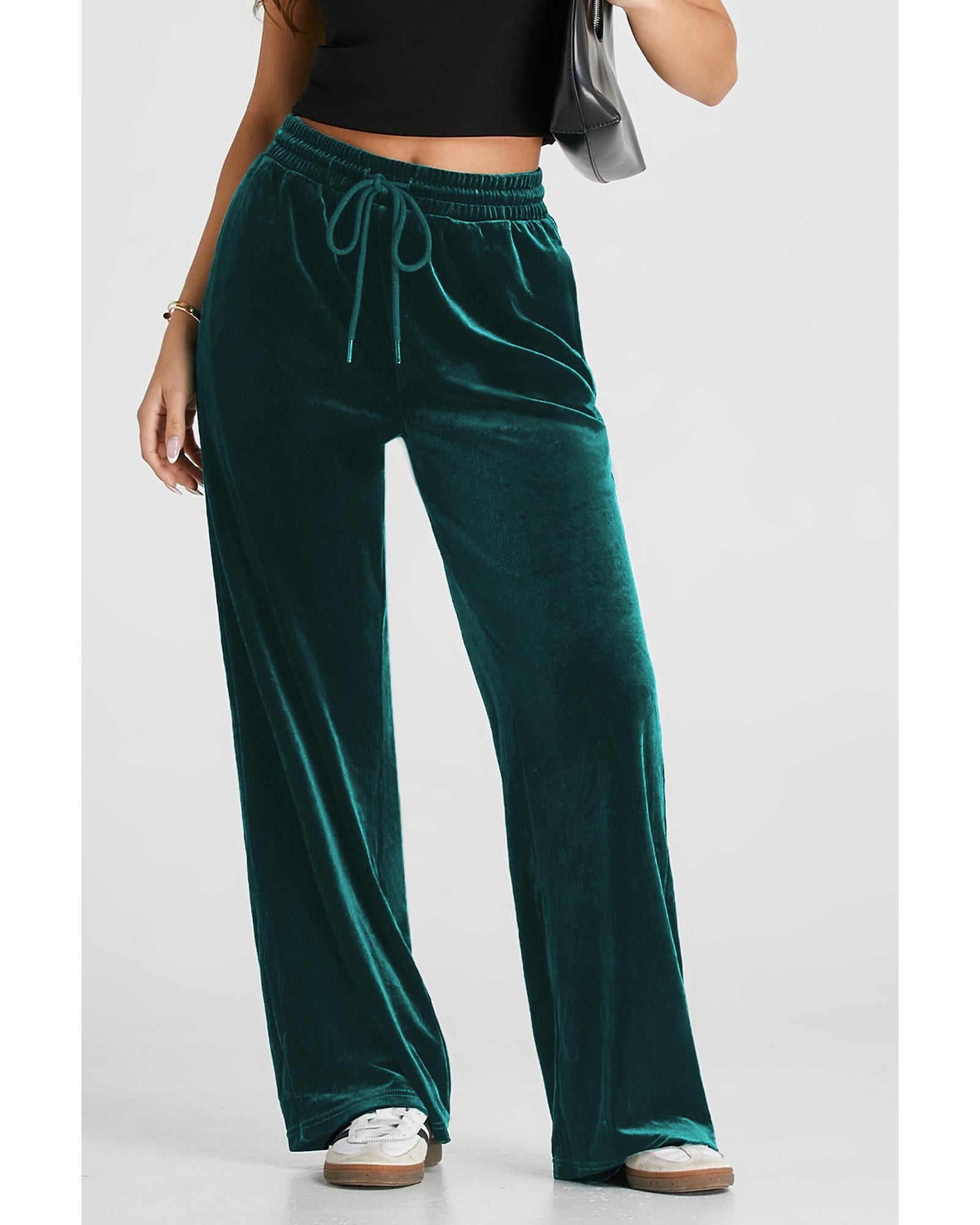 Evergreen Solid Drawstring Waist Wide Leg Pants - S