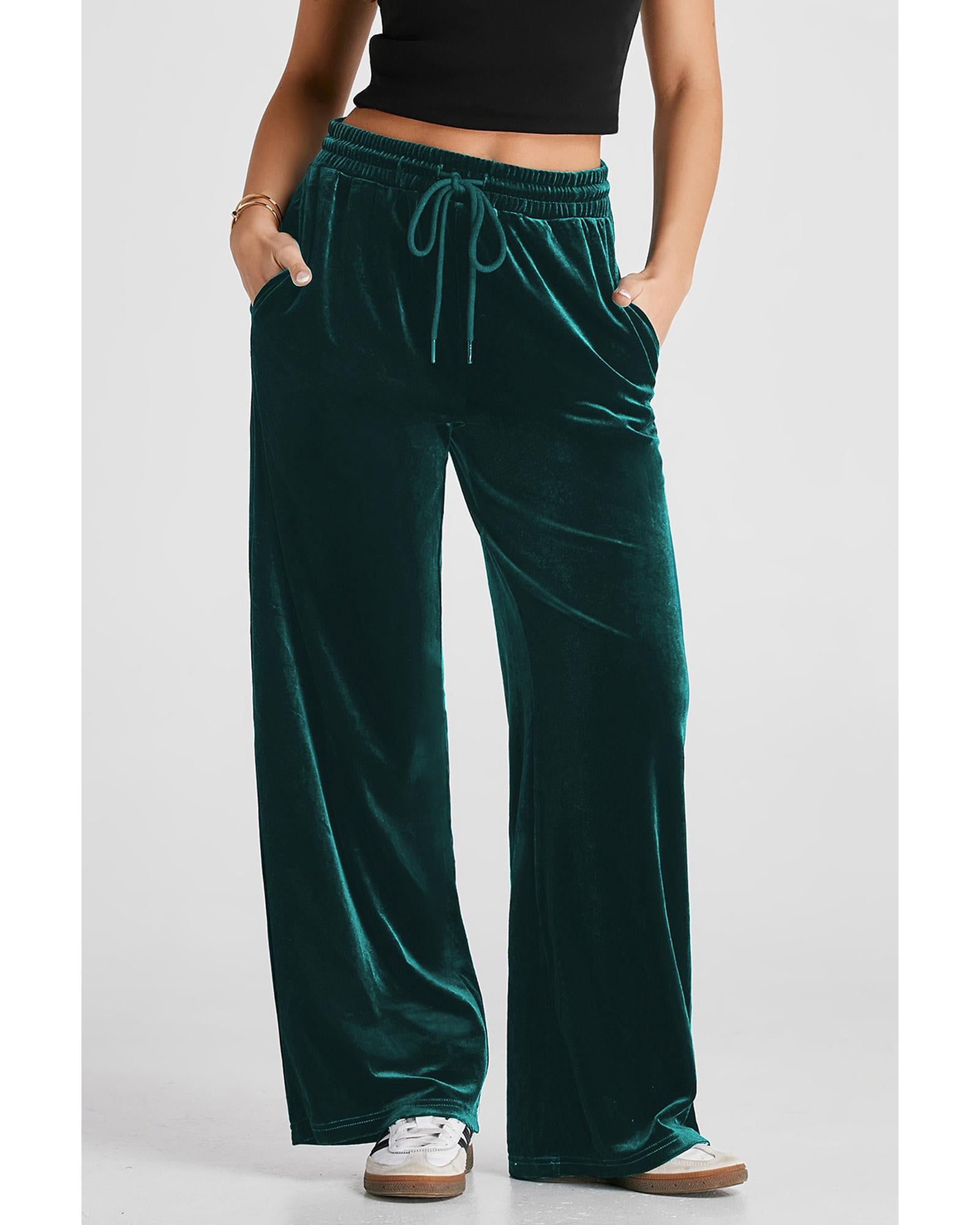 Evergreen Solid Drawstring Waist Wide Leg Pants - XL 3