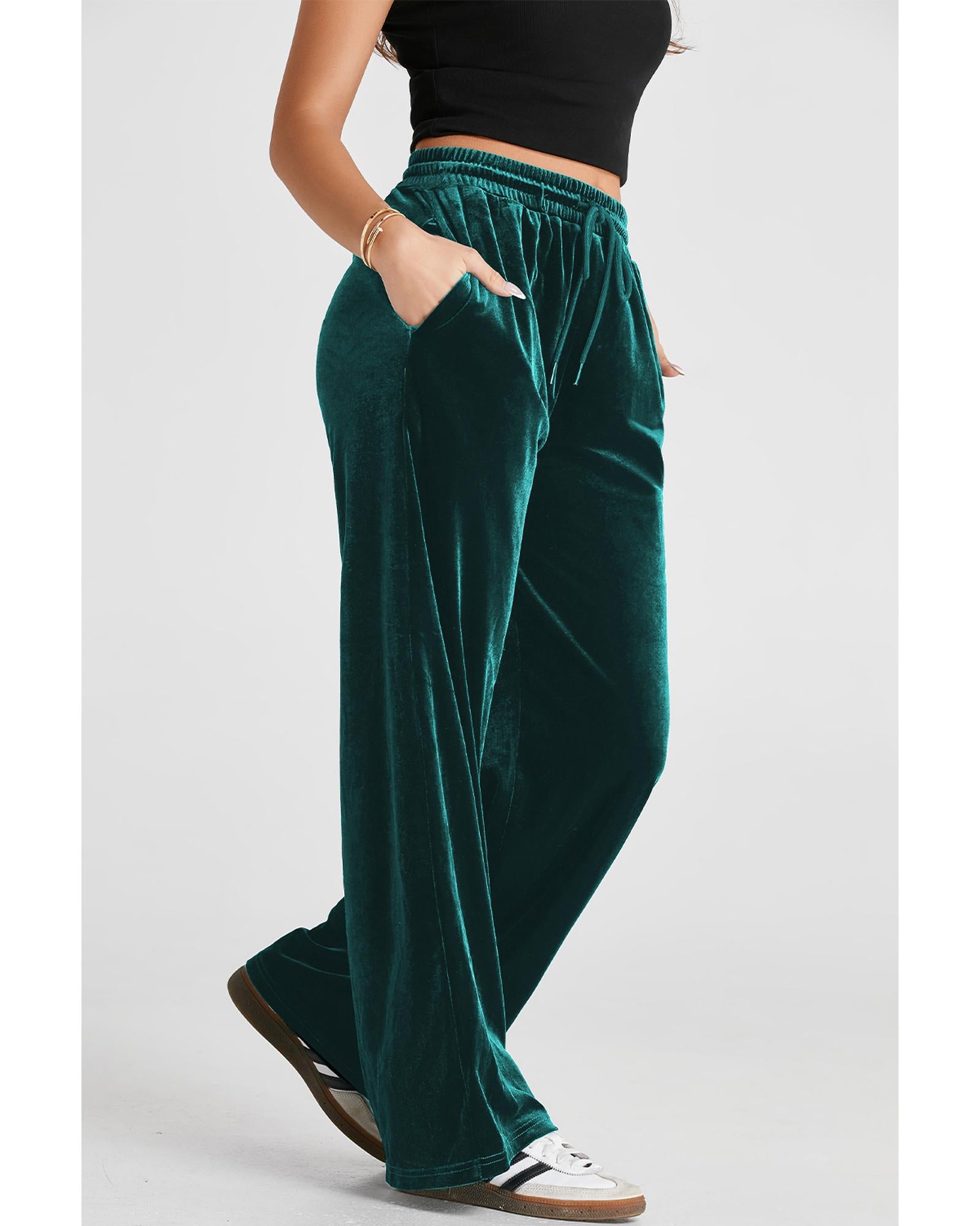 Evergreen Solid Drawstring Waist Wide Leg Pants - XL 4
