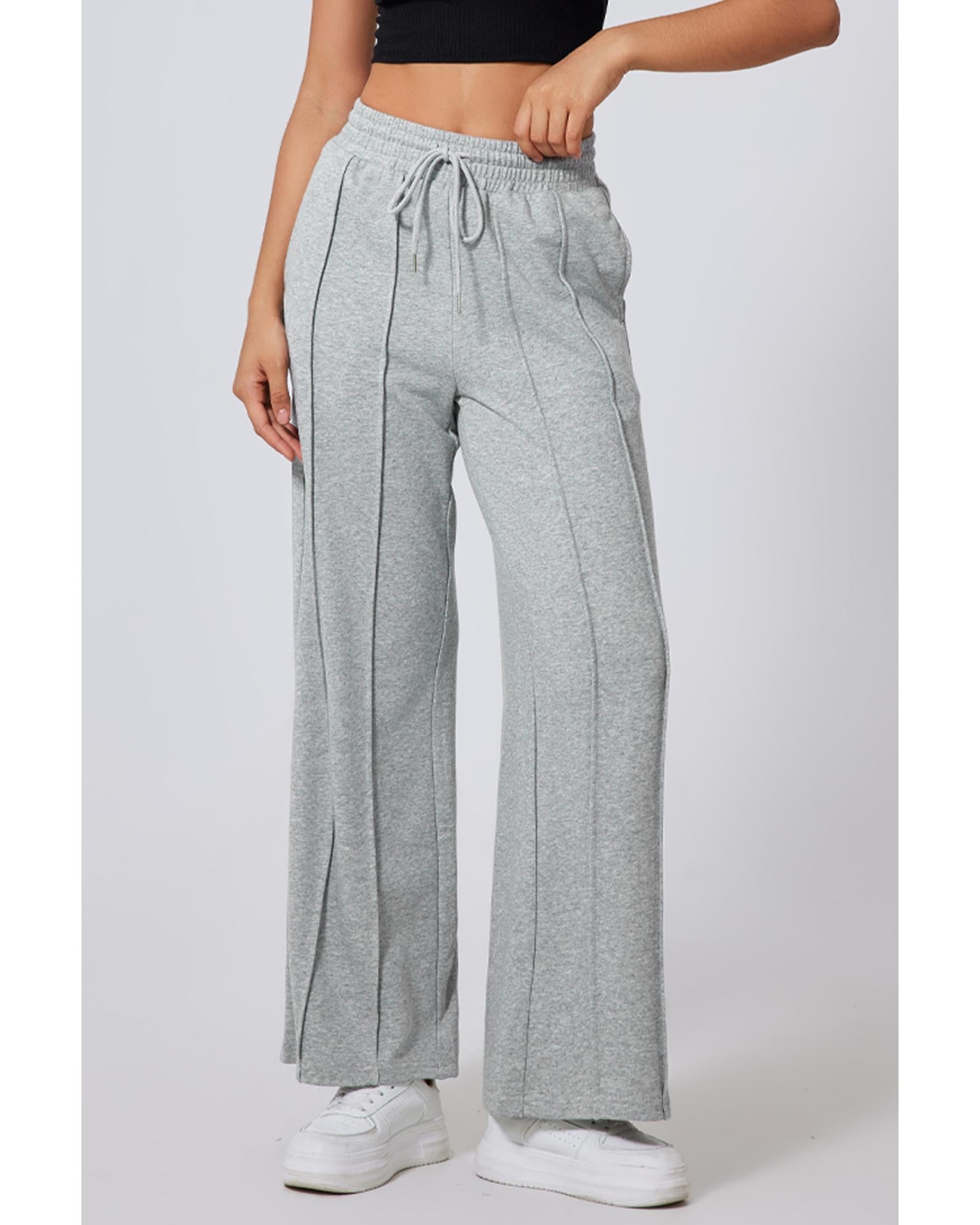 Gray Seamed Drawstring High Waist Wide Leg Sweatpants - 2XL 3