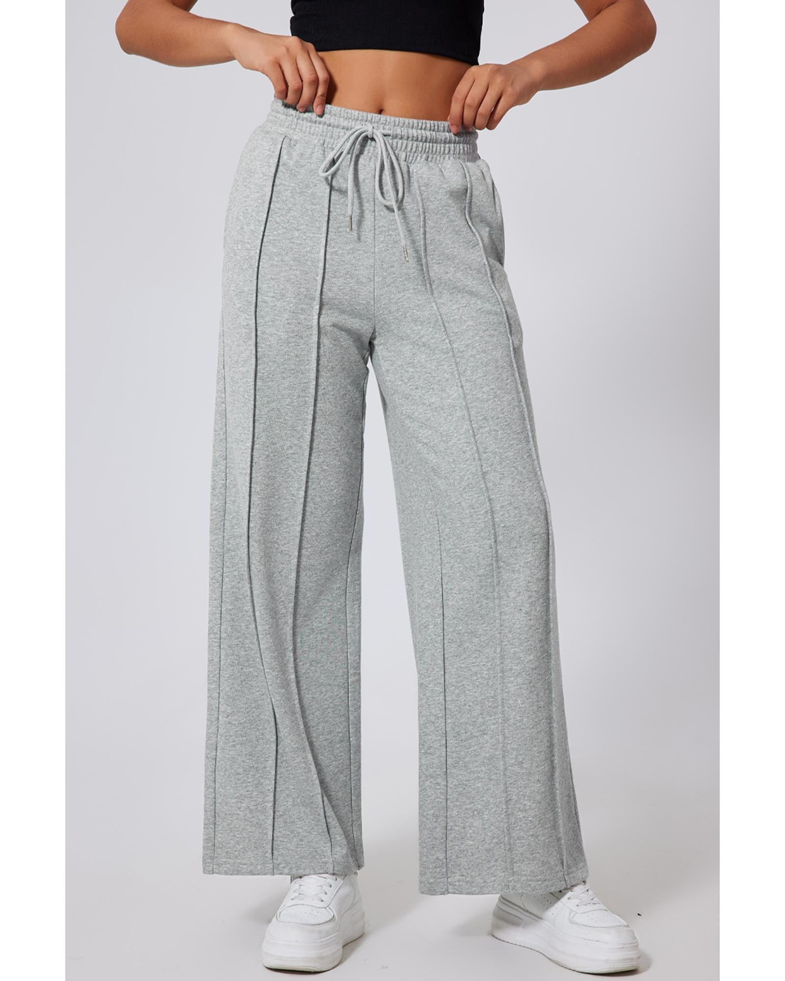 Gray Seamed Drawstring High Waist Wide Leg Sweatpants - 2XL 5